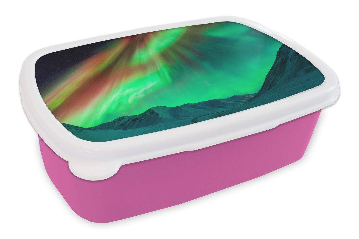 rosa Snackbox, Brotdose Brotbox Kunststoff, Kunststoff Nordlichter - Lunchbox für - (2-tlg), - Grün, Erwachsene, MuchoWow Orange Mädchen, Kinder, Alaska