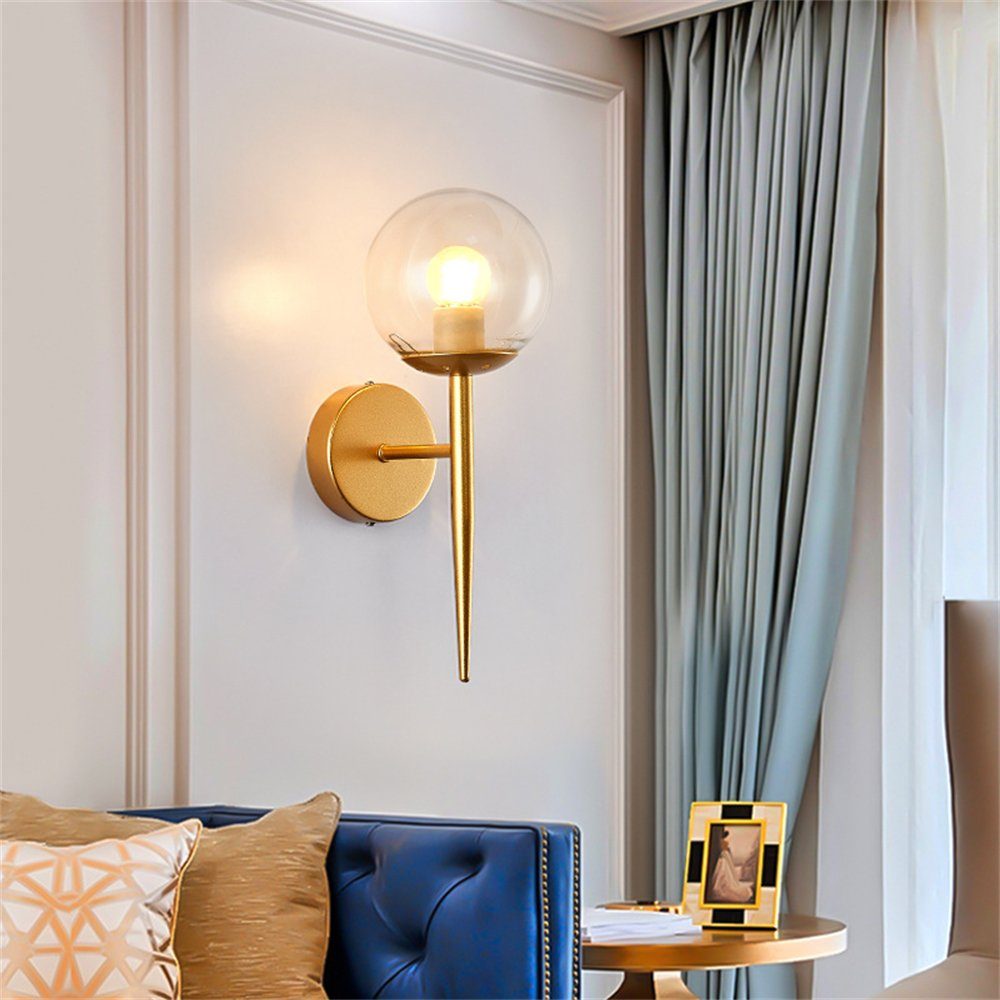 Rouemi Wandleuchte Stilvolle kugelförmige Glas-Wandleuchte, einfacher Mode-Wandstrahler Goldfarben