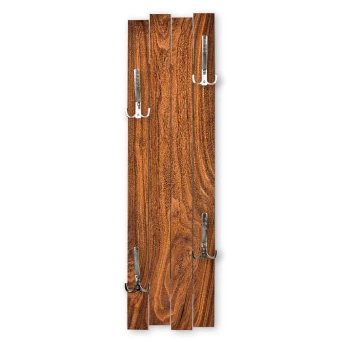 Kreative Feder Wandgarderobe Holz Rot-Braun Wandgarderobe aus MDF mit 4 Haken ca. 100x30cm Wandbild Holz Wanddeko Holzstruktur Holzoptik WGH014