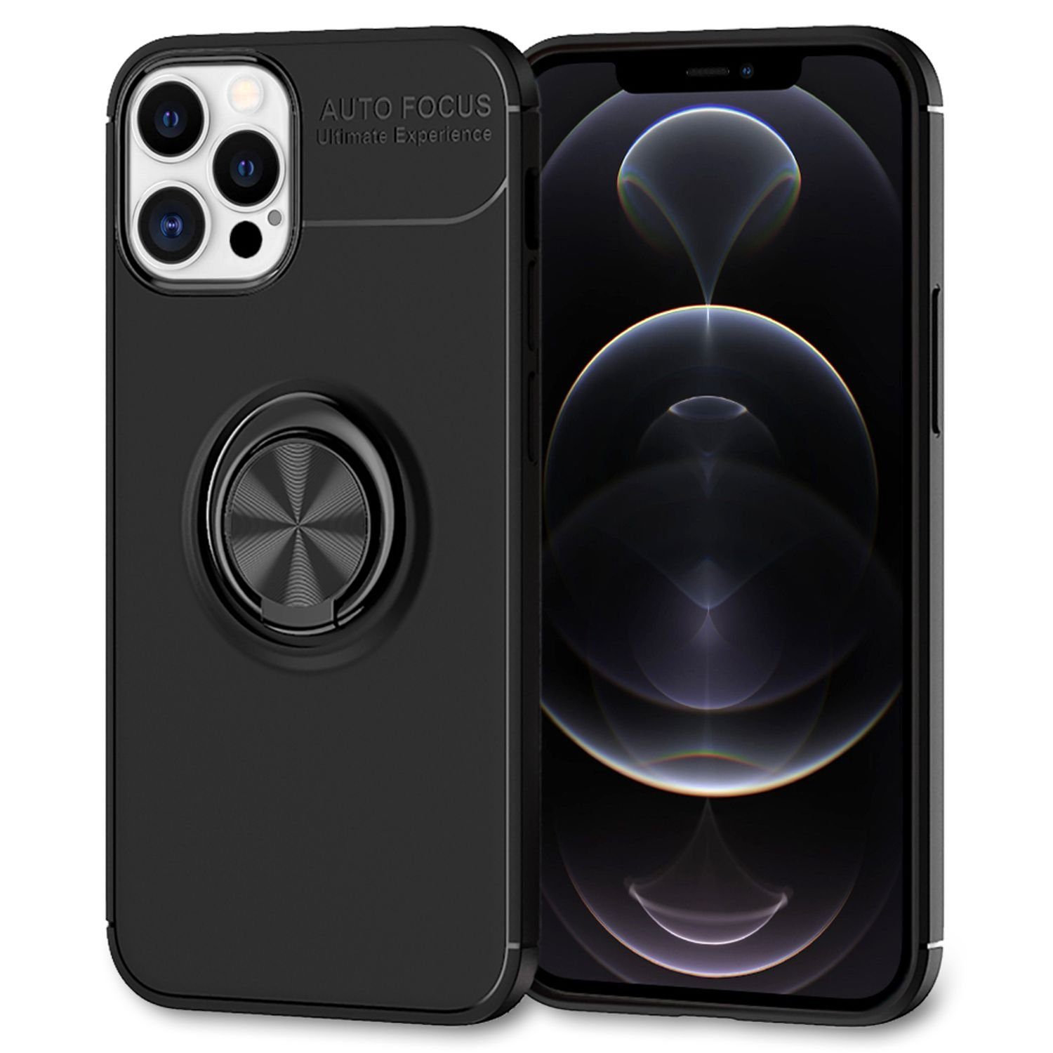 Nalia Smartphone-Hülle Apple iPhone 12 Pro Max, Matte Ring Silikon Hülle / 360 Grad Ring / Standfunktion / Rutschfest