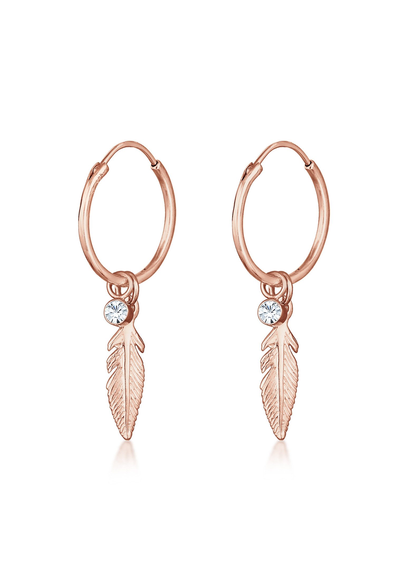Paar Creolen Creole Feder Einhänger 925 Silber, mit Kristallen von Swarovski®