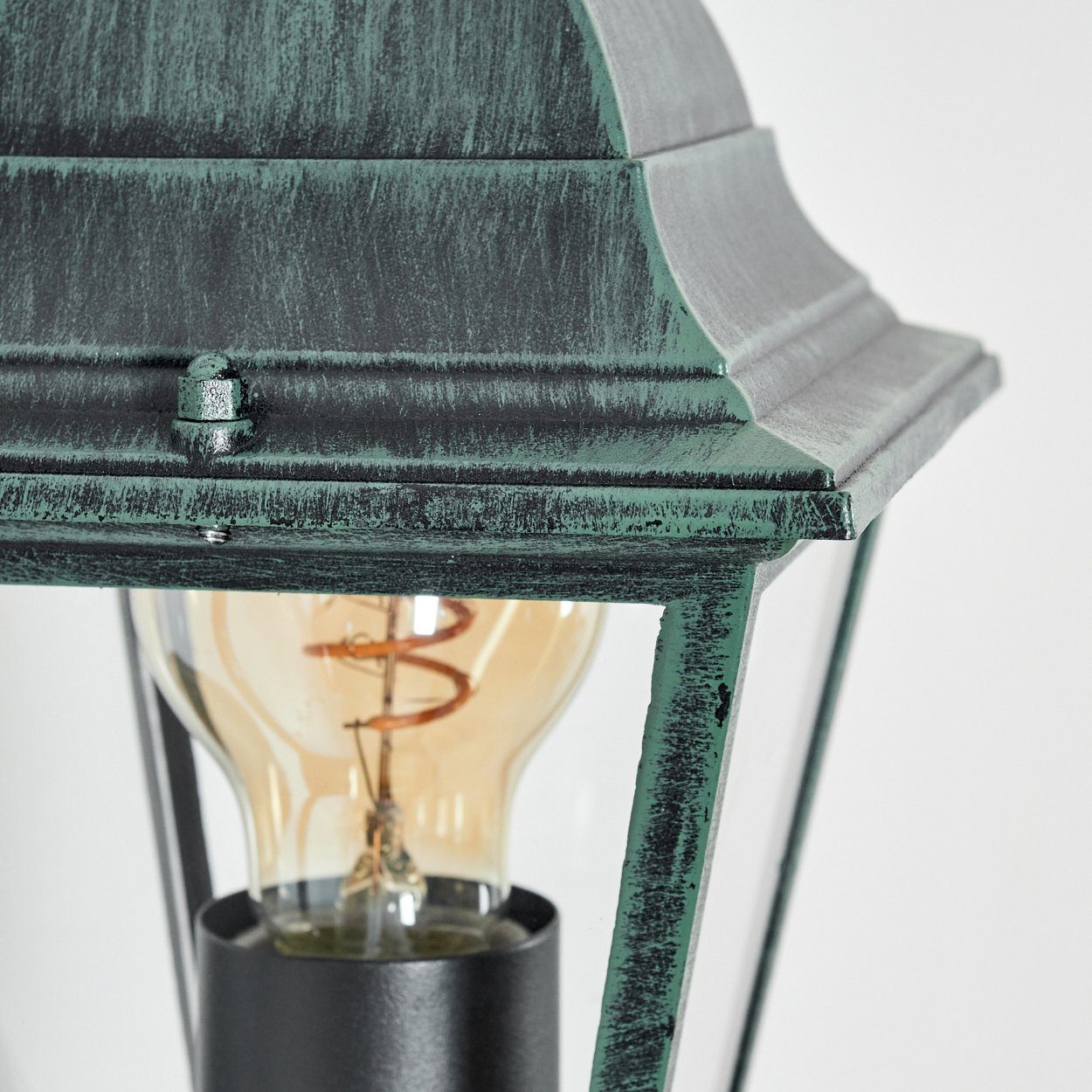 hofstein Außen-Wandleuchte Wandlampe in antikem Look aus Metall/Glas in Schwarz-Grün/Klar, ohne Leuchtmittel, im klassischen Landhaus-Stil, Außenleuchte für Terrasse, 1x E27, IP44