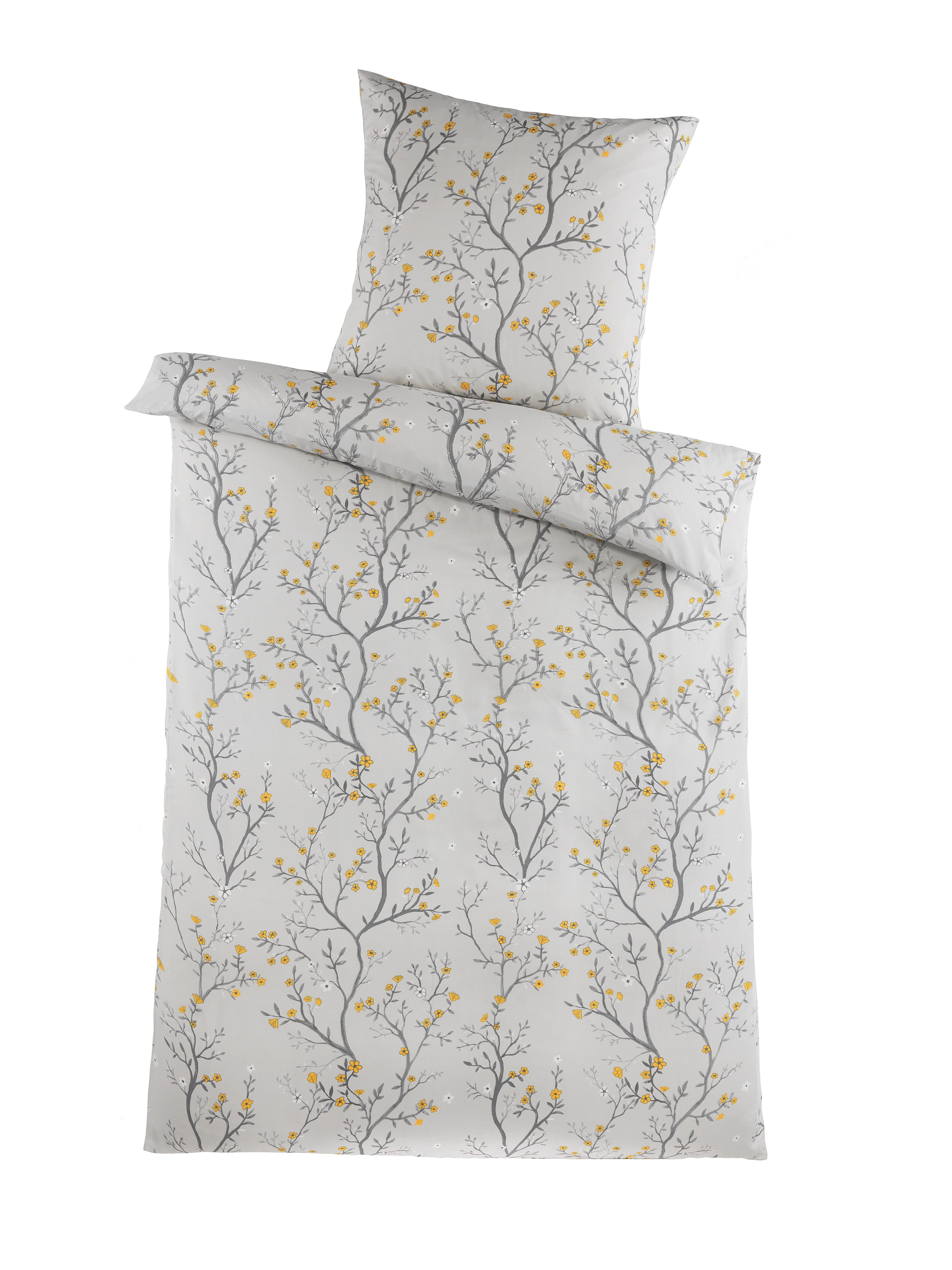 Holiday Heimtex Bettwäsche 2teilig - im modernen Baum-Blüten-Design, 1x Decke 135 x 200cm 1x Kopfkissen 80 x 80cm - waschbar 60°C