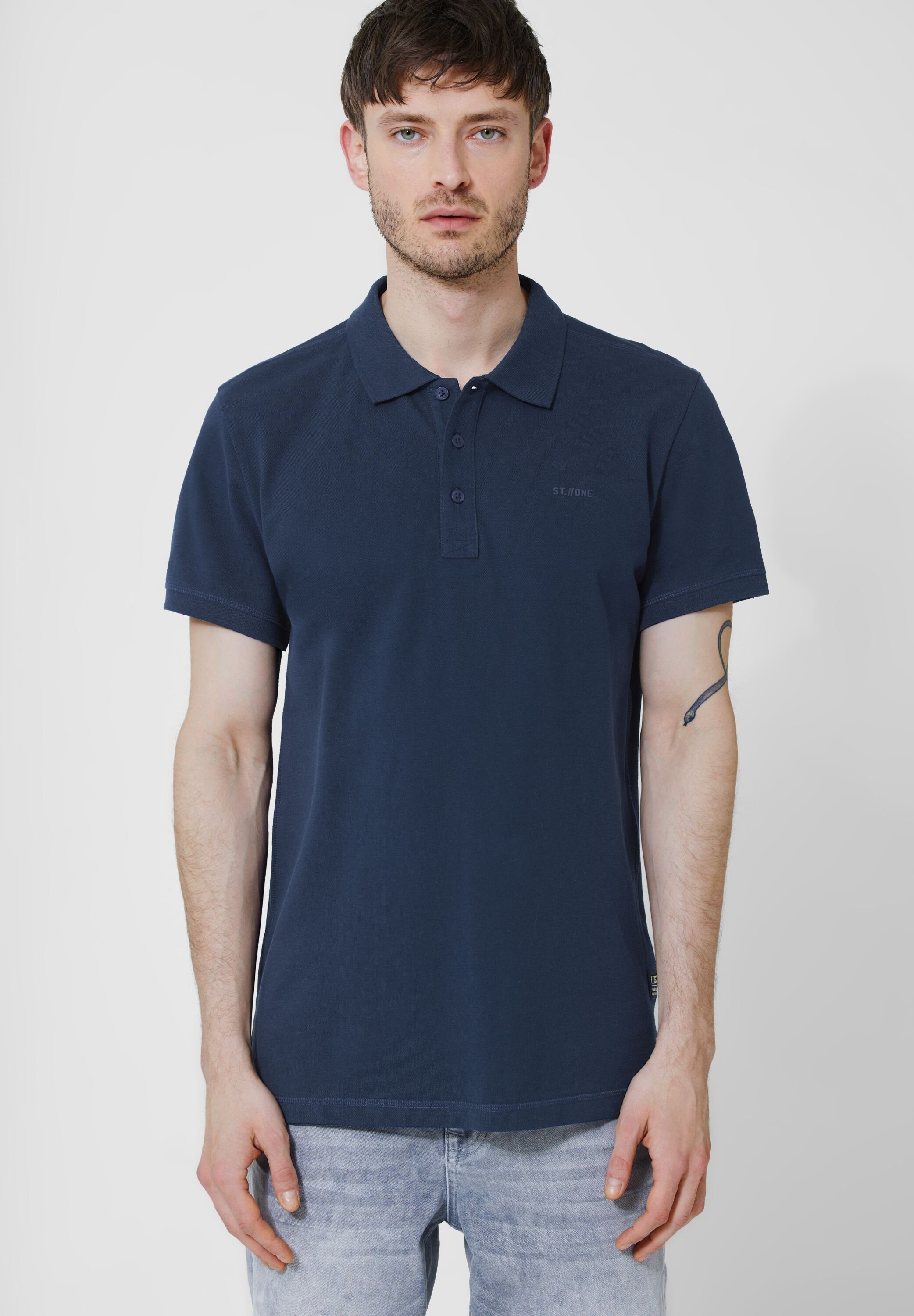 STREET ONE MEN Poloshirt in Unifarbe navy blue | Poloshirts