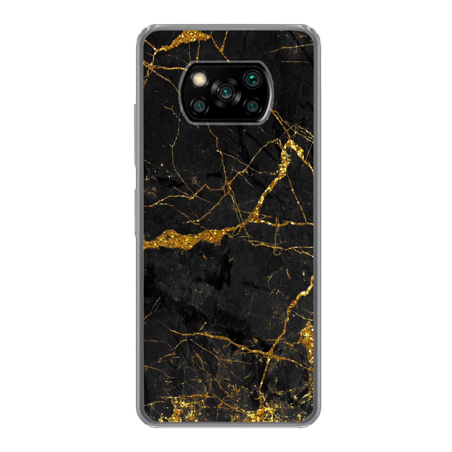 MuchoWow Handyhülle für Xiaomi Poco X3 Pro Marmor - Gold - Schwarz - Marmoroptik - Luxus -, Phone Case, Silikon, Schutzhülle Dünn