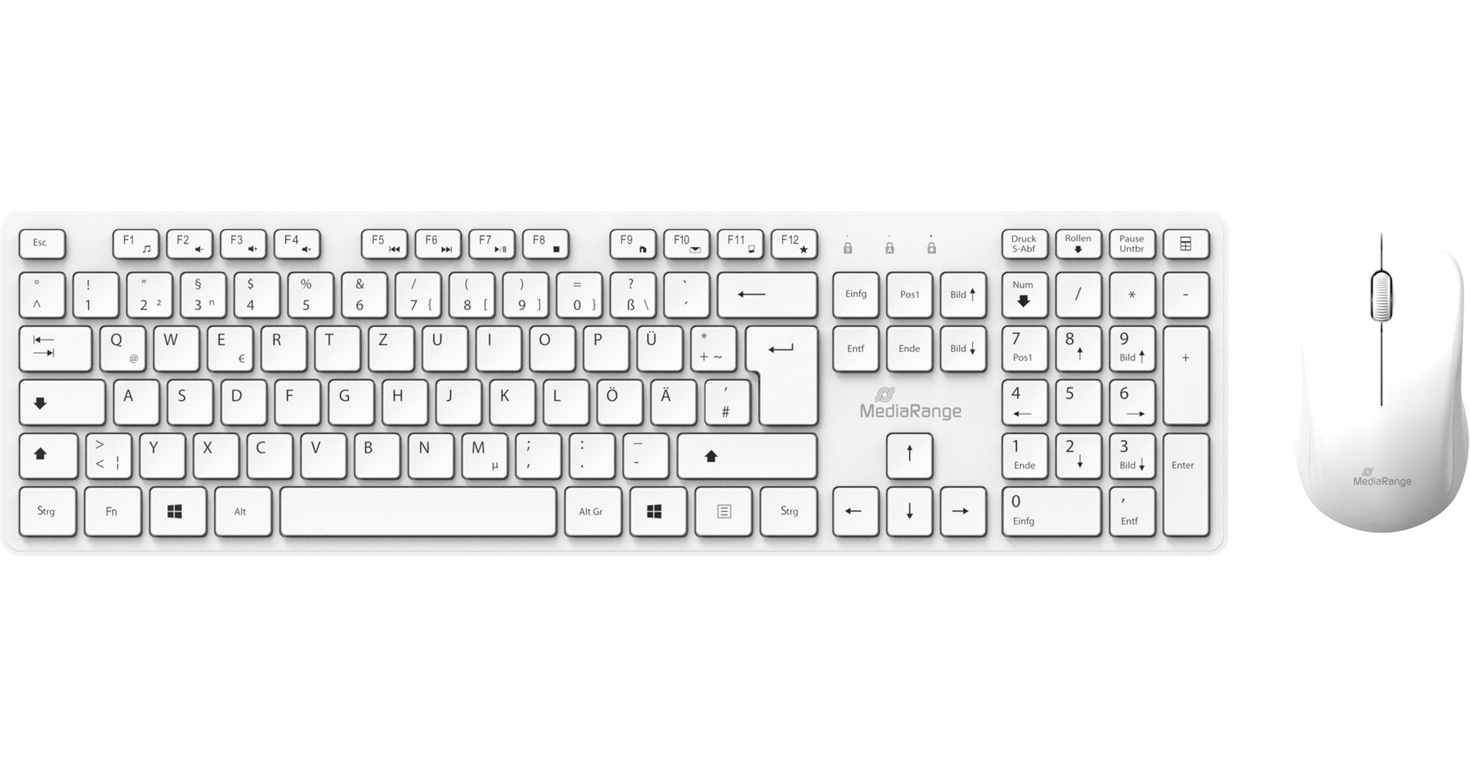 Mediarange Set Funk Maus und Tastatur 3 Tasten kabellos weiß MROS278 Tastatur- und Maus-Set