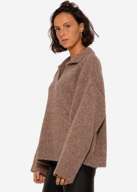 SASSYCLASSY Strickpullover Oversize Pullover mit Kragen und V-Ausschnitt Lässiger Pullover mit Kragen