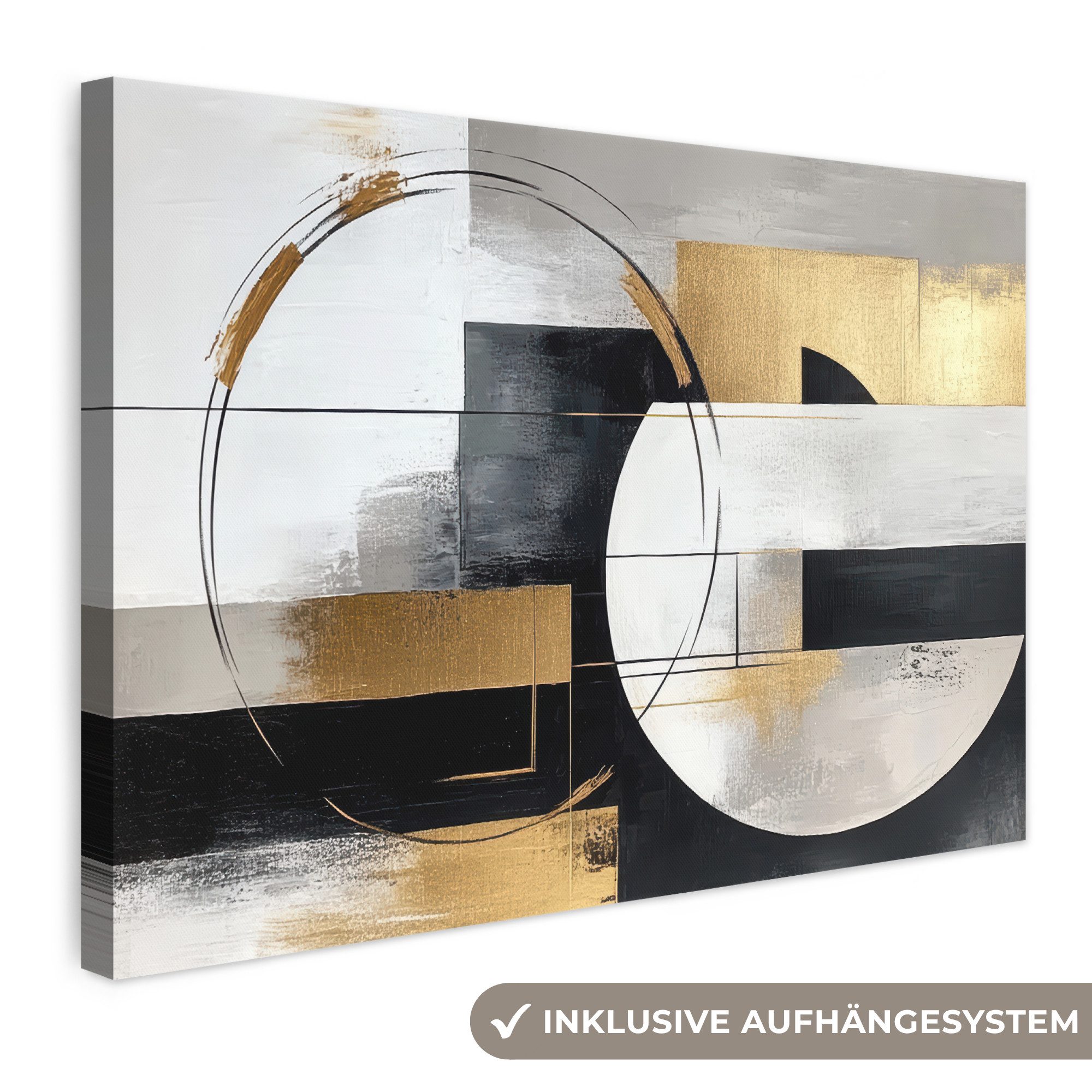 OneMillionCanvasses® Leinwandbild Abstrakt - Gold - Silber - Formen - Ästhetik, Fotodruck (1 St), Leinwand Bilder Klein, Wand Dekoration Aesthetic 30x20 cm