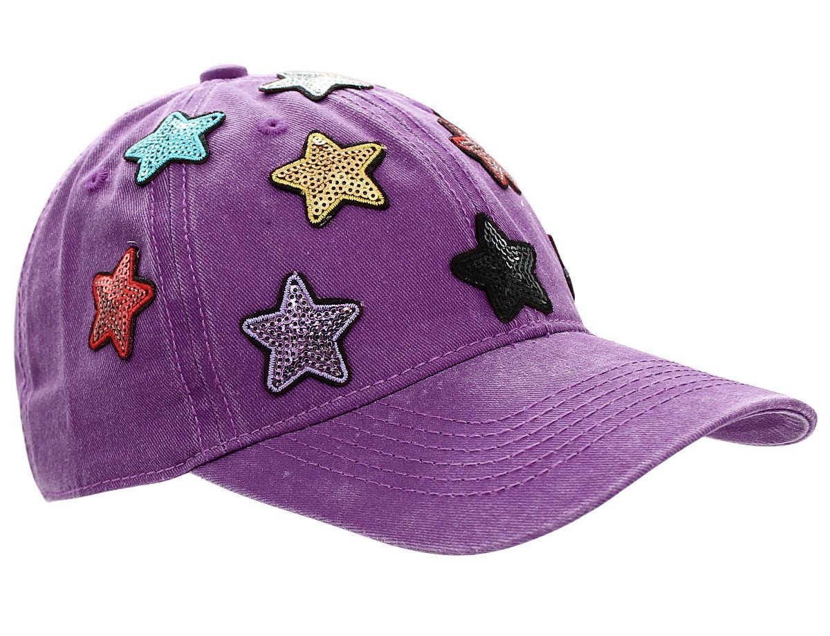 Mütze K101-Lila Sternchen Baseball Schirmmütze mit Kappe Bunte dy_mode Pailletten Baseball Damen Pailletten Basecap Cap Cap