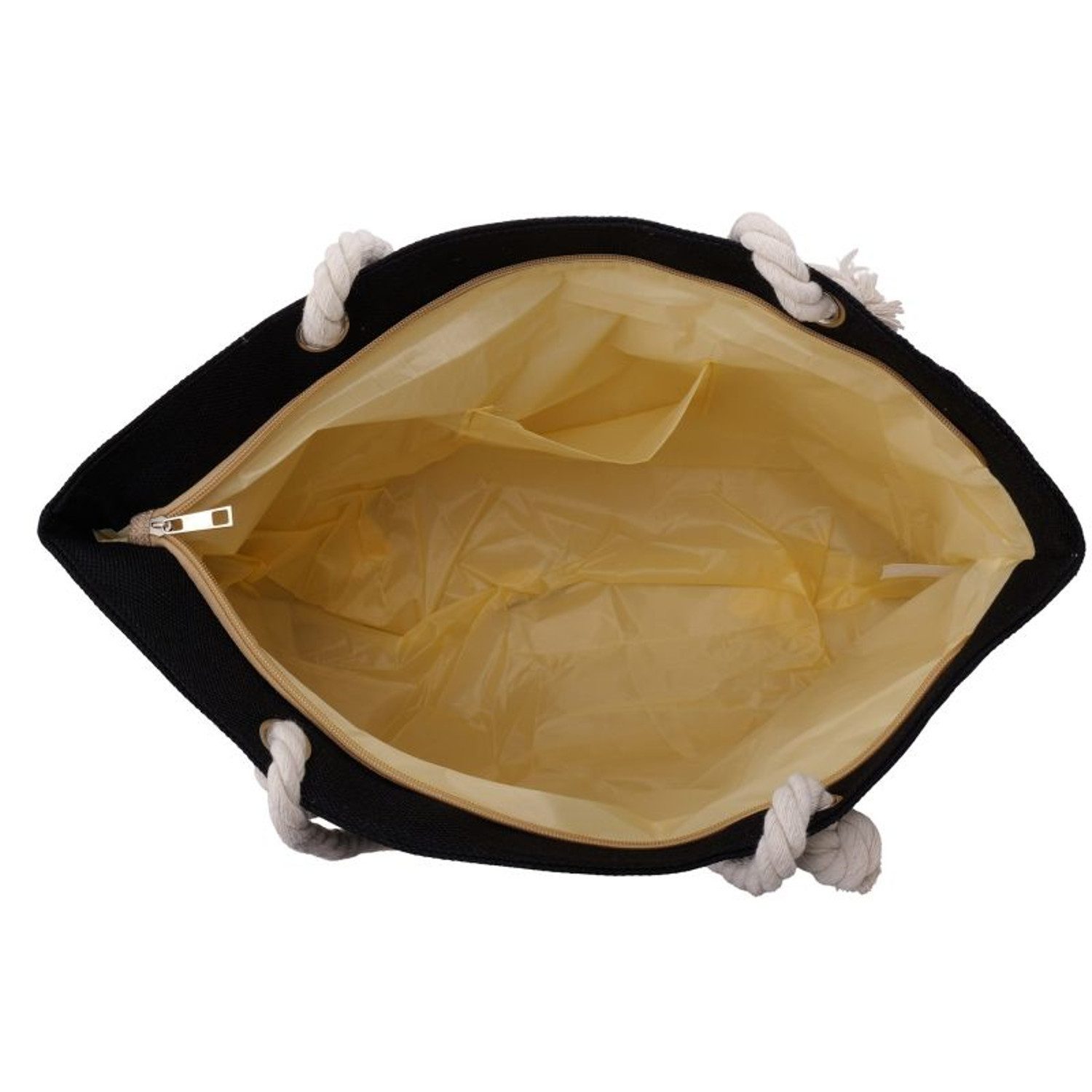 KARMA Strandtasche Damen Schildkröte Creme od. Schwarz 54 cm Badetasche (Tasche für Strand, Urlaub, Pool, 1-tlg., See, Sommer, Freizeit, Shopper), mit Reißverschluss Polyester Innentasche