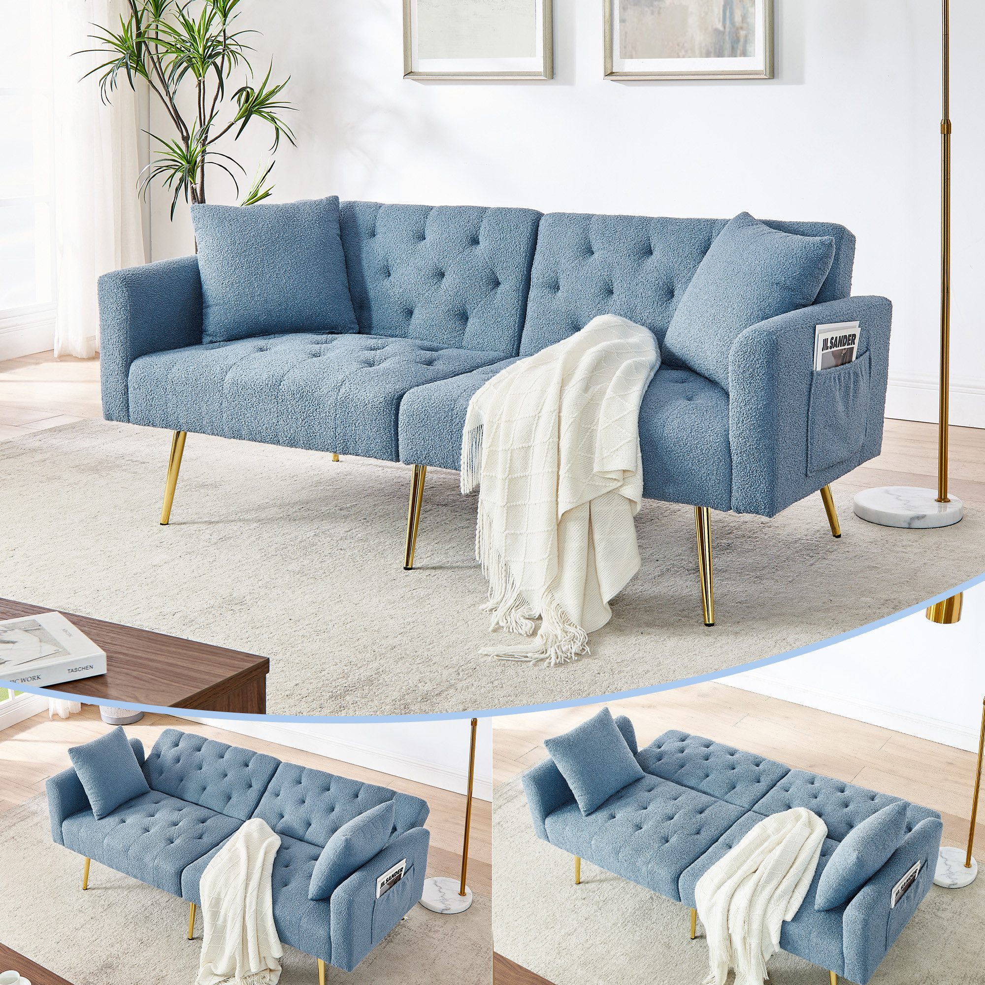 REDOM Schlafsofa 2-Sitzer in kuscheligem Teddy-Stoff mit verstellbarer Lehne, Set 1 Teile, Kompakte 177x78x74 cm, ideal für Wohnzimmer oder kleine Apartments