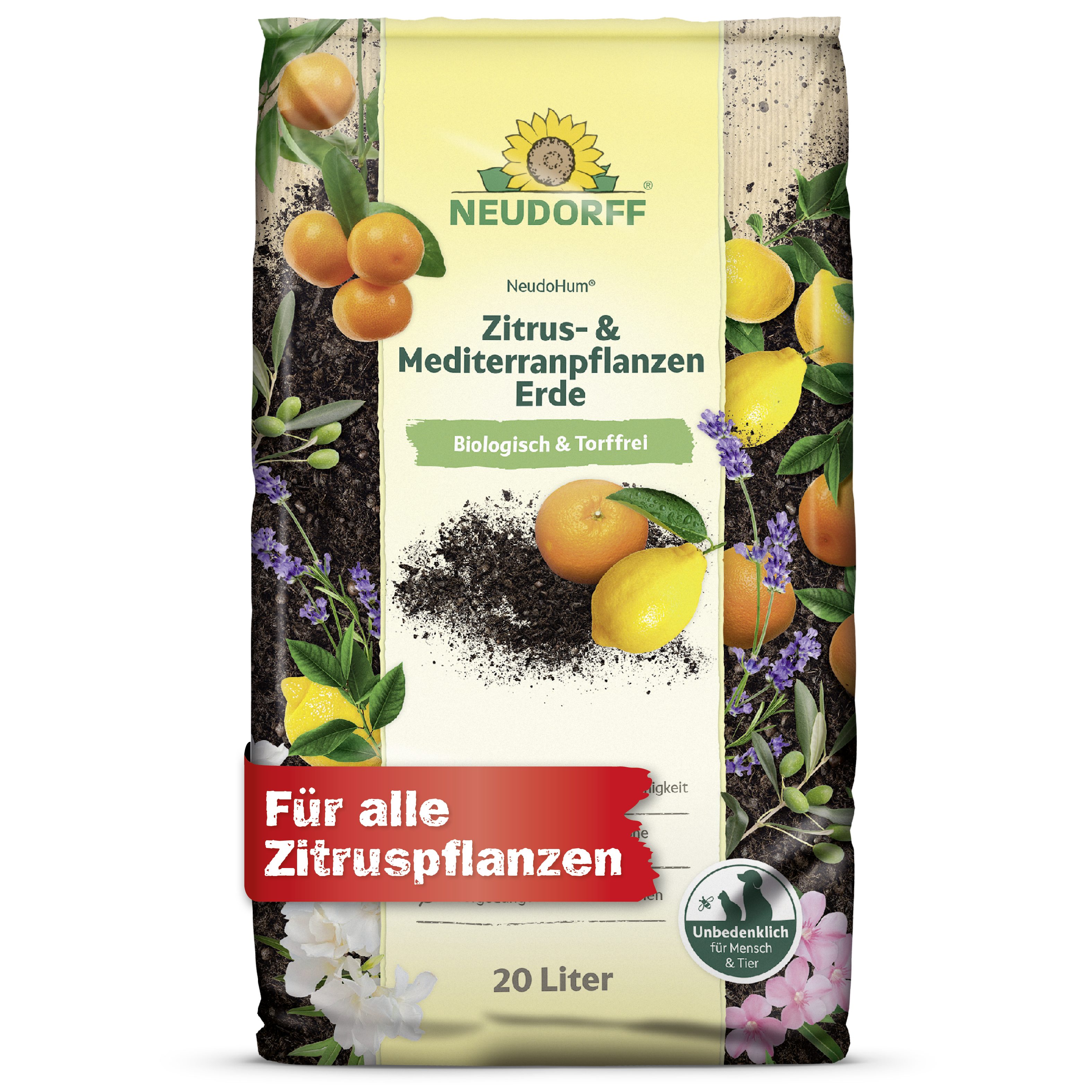 Neudorff Blumenerde Neudohum Mediterranpflanzen- und PalmenErde 20 L, mit Organische Grunddüngung, (Einzelartikel, Nimmt Wasser auch nach Trockenphasen schnell wieder auf), Biologisch, torffrei, hohe Standfestigkeit & Wasserspeicherung