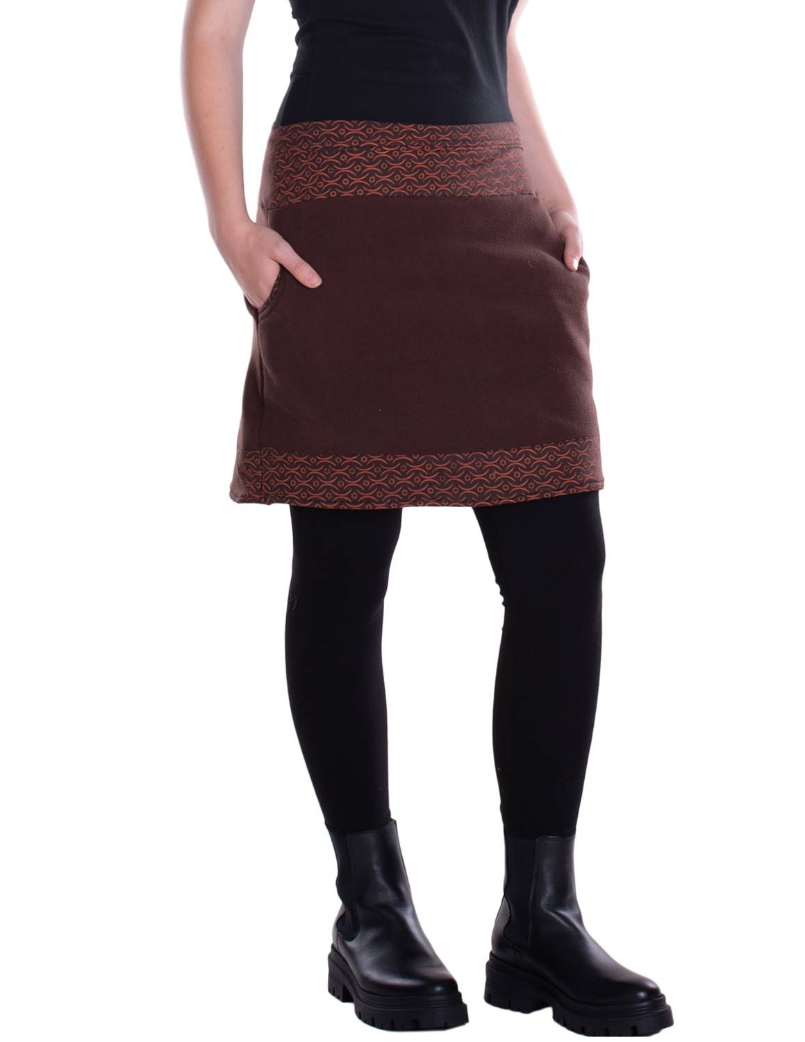 Vishes A-Linien-Rock Thermorock warmer Damen Winterrock kurz Taschenrock aus ECO-Fleece Hippie, Retro, Style, Alternative Bekleidung
