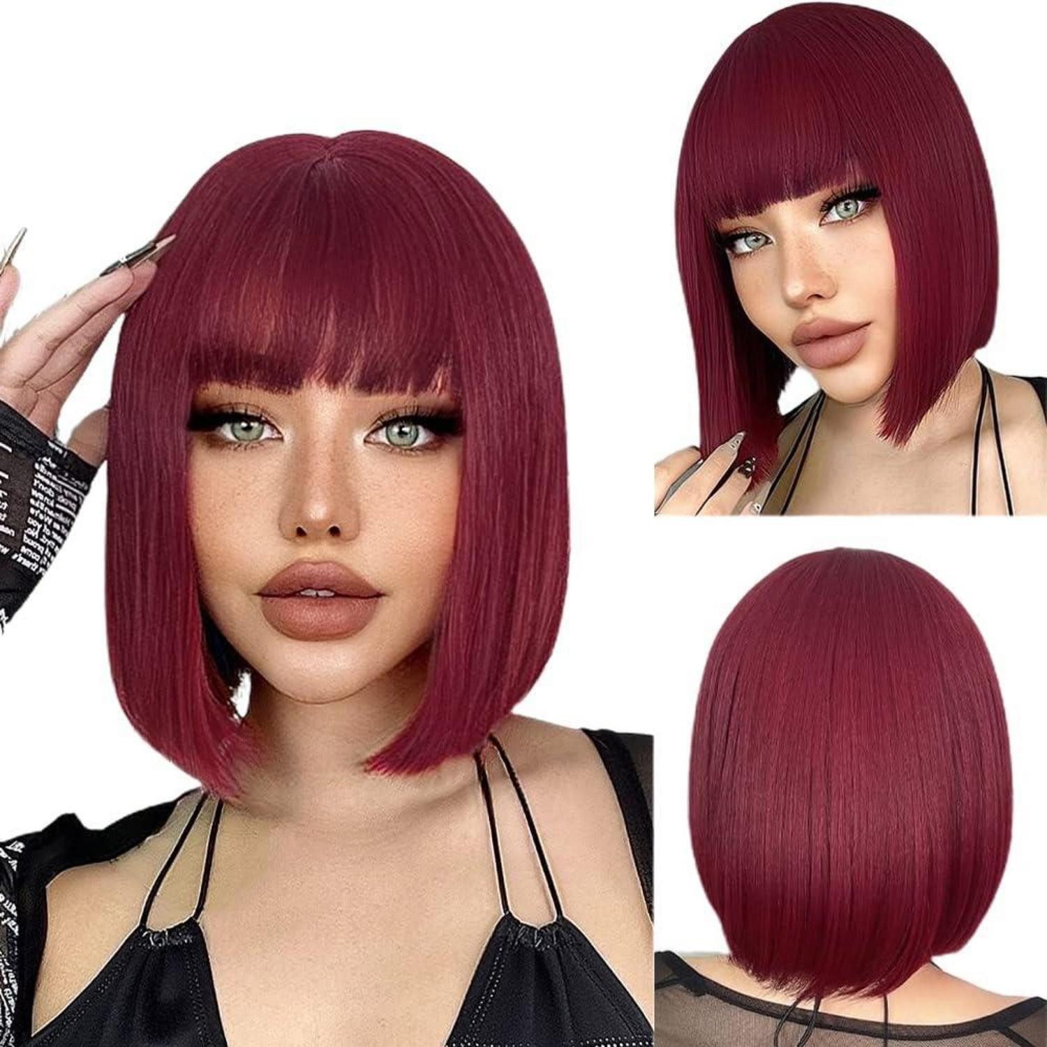 LuxusKollektion Kostüm-Perücke Perücke Bob kurz rot Damen flacher Pony synthetisch Cosplay