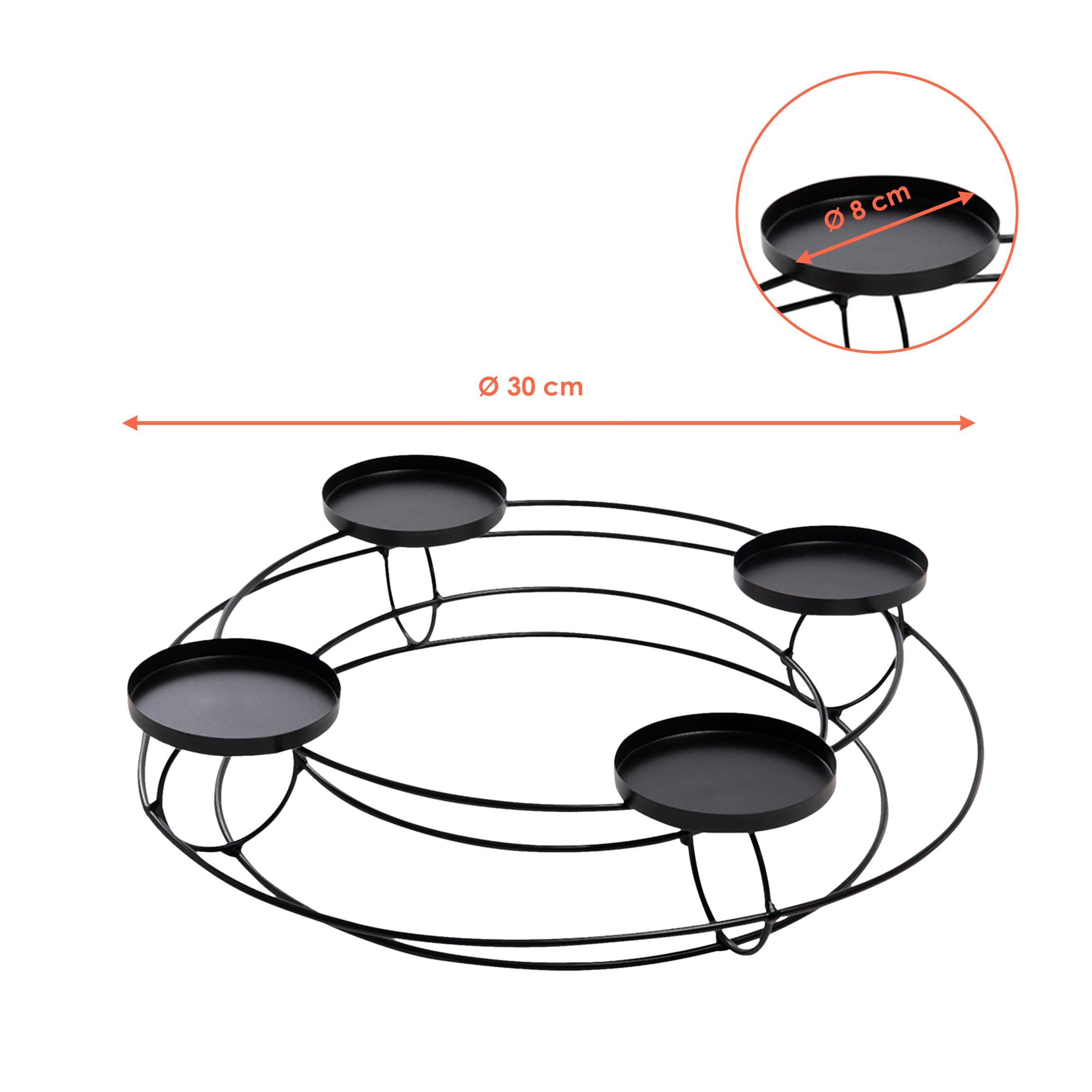 Spetebo Adventskranz aus Metall in schwarz für 4 Stumpenkerzen Ø 30 cm, geformt wie eine Schale - Ideal zum Dekorieren