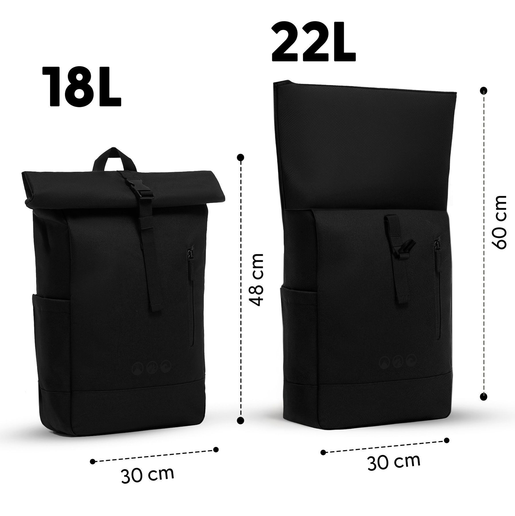 SONS OF ALOHA Rucksack XL Rolltop Rucksack Sporttasche 15 Zoll ohne Schuhfach, XL Tagesrucksack Laptopfach aus recyceltem Plastik, Sport-Tasche