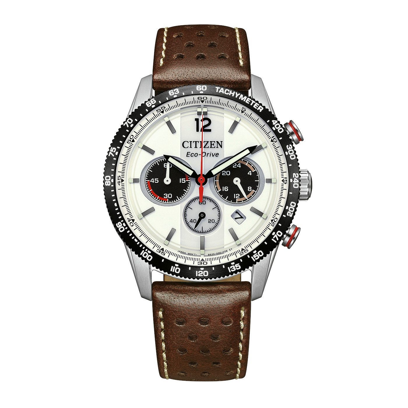 Citizen Chronograph Racing Chrono CA4714-04A, Armbanduhr, Solar, Herrenuhr, Lederarmband, analog, Big Date