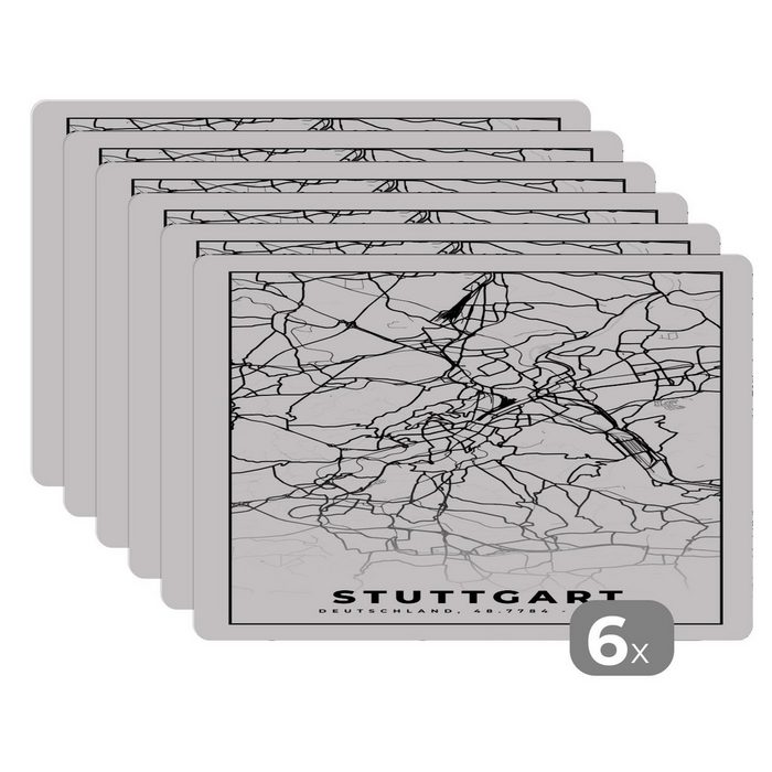 Platzset Stuttgart - Stadtplan - Karte MuchoWow (6-St) Platzset Platzdecken Platzmatte Tischmatten Schmutzabweisend