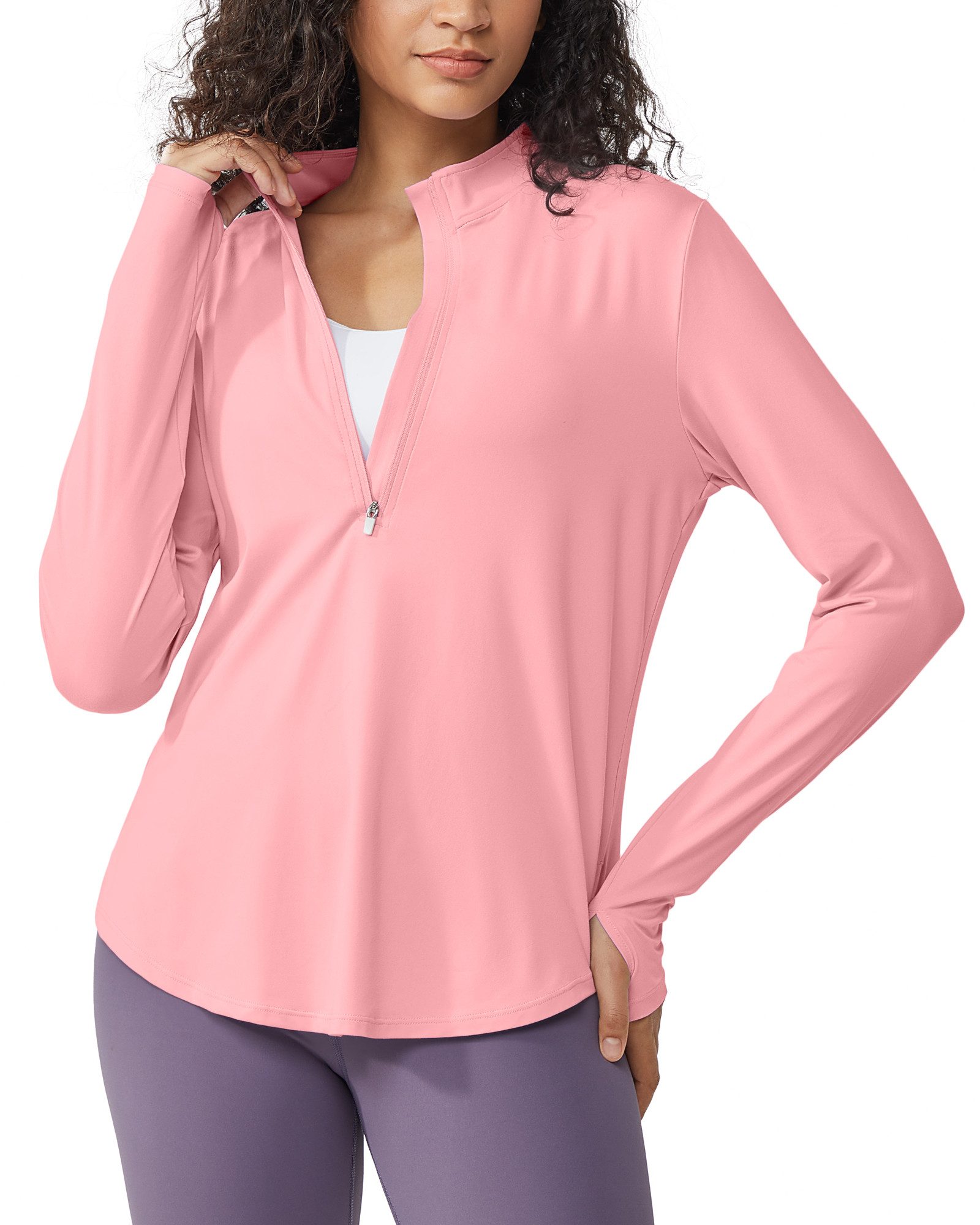 G4Free Trainingsshirt Damen Langarmshirts Sonnenschutz mit halber Reißverschluss UPF 50+, Feuchtigkeitsableitend und Schnelltrocknend, Atmungsaktiv