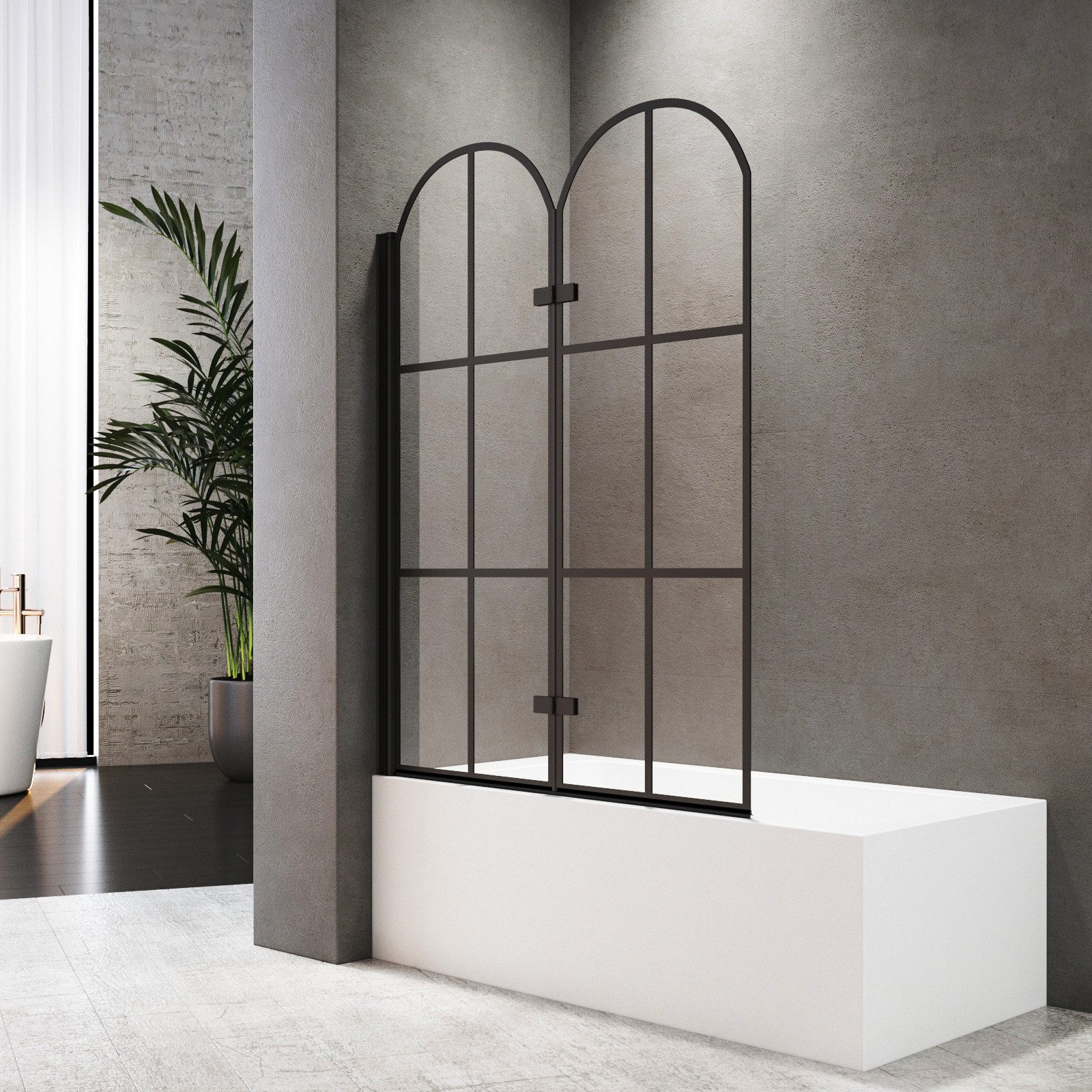 Boromal Badewannenfaltwand Schwarz Badewannenaufsatz mit schwarzem Gitter, günstig online kaufen
