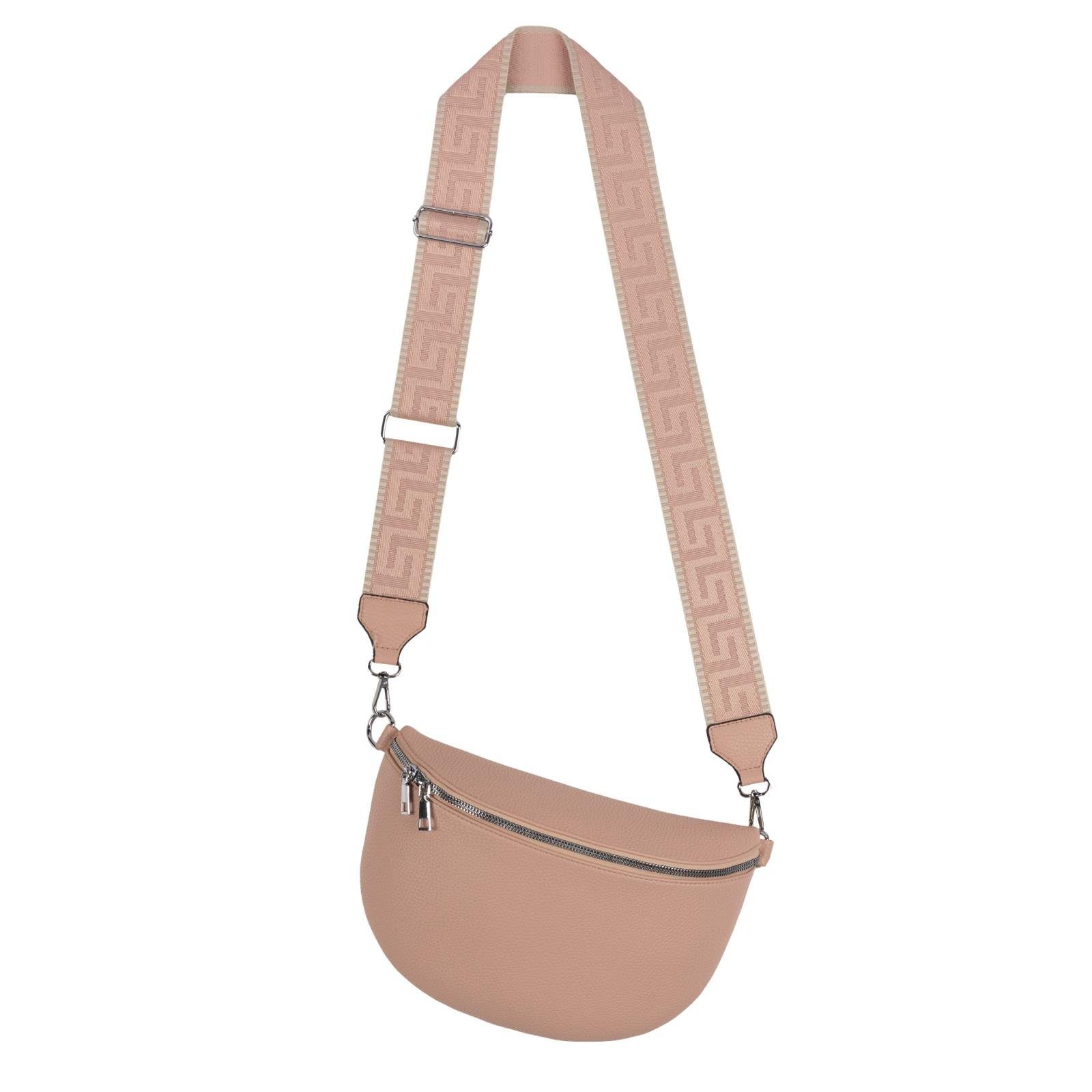 EAAKIE Gürteltasche Bauchtasche XL Umhängetasche Crossbody-Bag Hüfttasche Kunstleder Italy, als Schultertasche, CrossOver, Umhängetasche tragbar PINK
