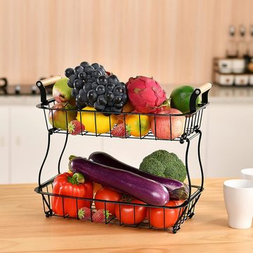 Mrichbez Obstschale 2 Etagen Obstkorb für die Küche Gemüse Obstkorb, (1-tlg), Schüsselständer Metall Rechteck Drahtkorb