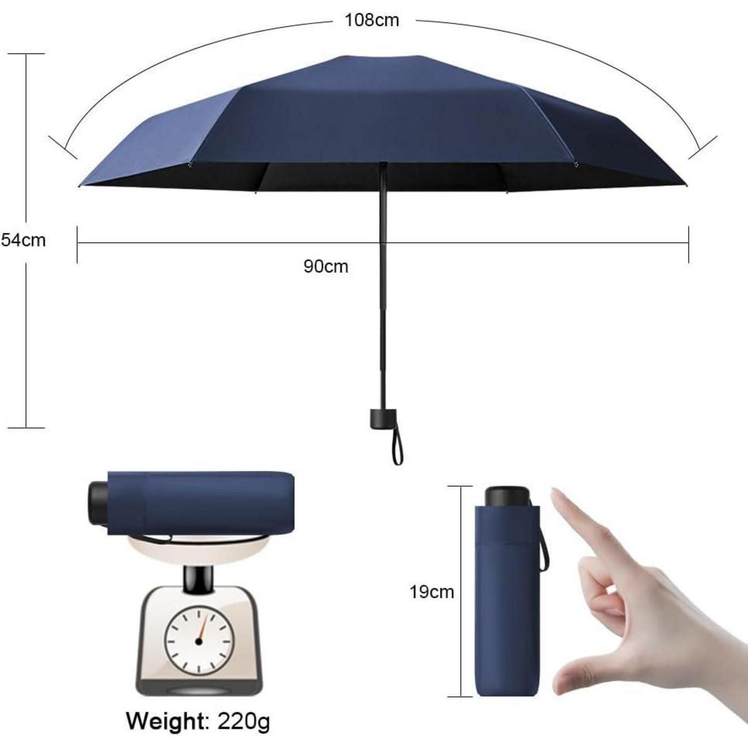 LuxusKollektion Taschenregenschirm Taschenschirm Mini 6 Edelstahl Rippen UV Faltbar Klein Dunkelblau