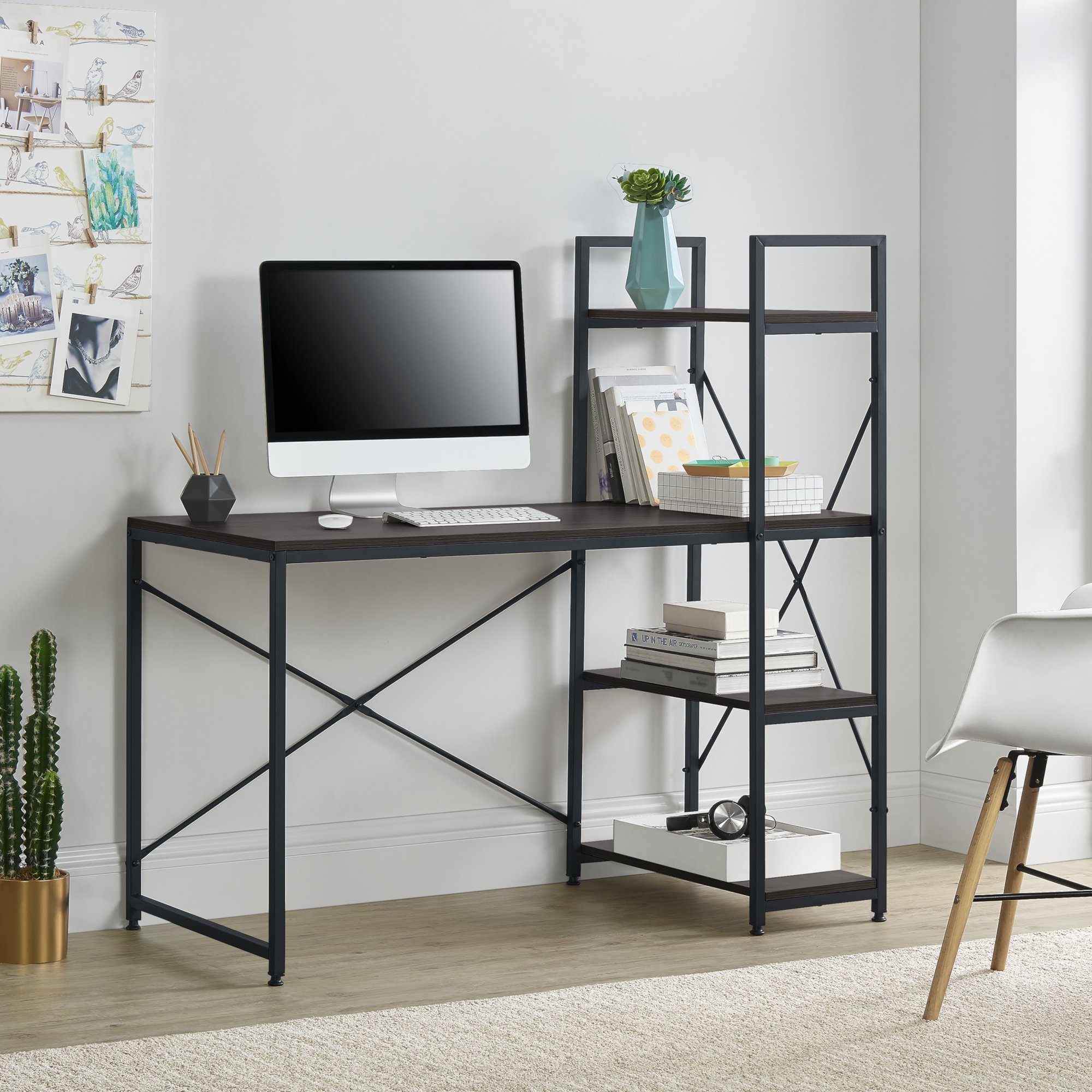 en.casa Schreibtisch, »Stavanger« Bürotisch mit Regal PC Tisch in verschiedenen Farben schwarz