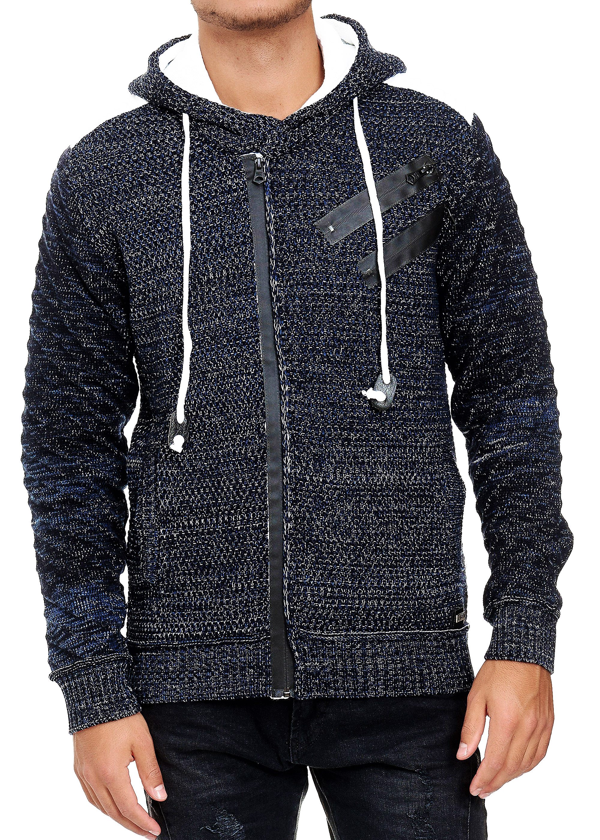 Kapuzenpullover Kapuzen-Strick-Jacke Herren Strick Pullover mit Zipper Future Design