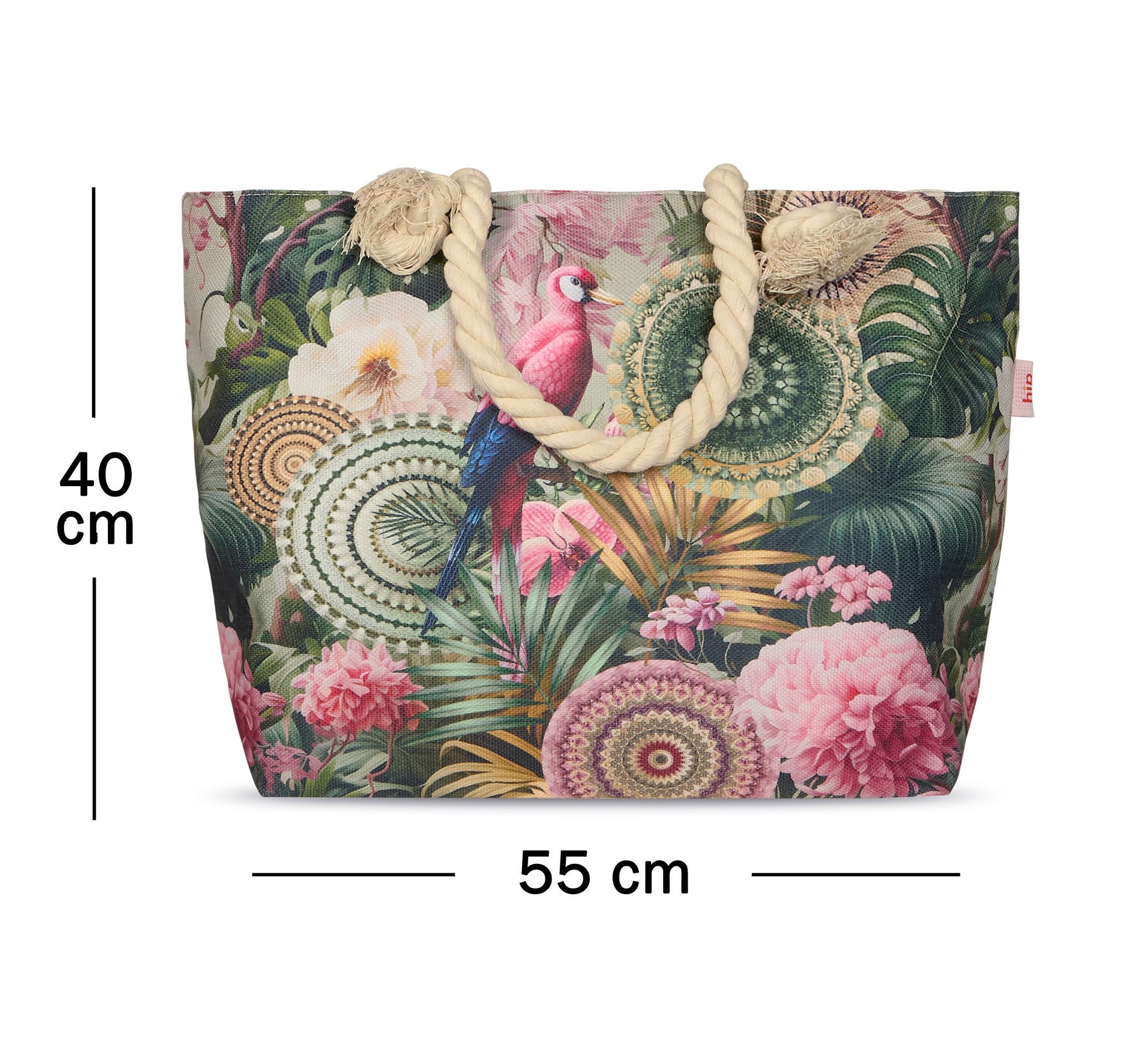 JACK Strandtasche Reißverschluss Baumwolle Descanso, mit wunderschönem Design, 40x55cm, Beachbag mit Innentasche – Bild 5 von 5