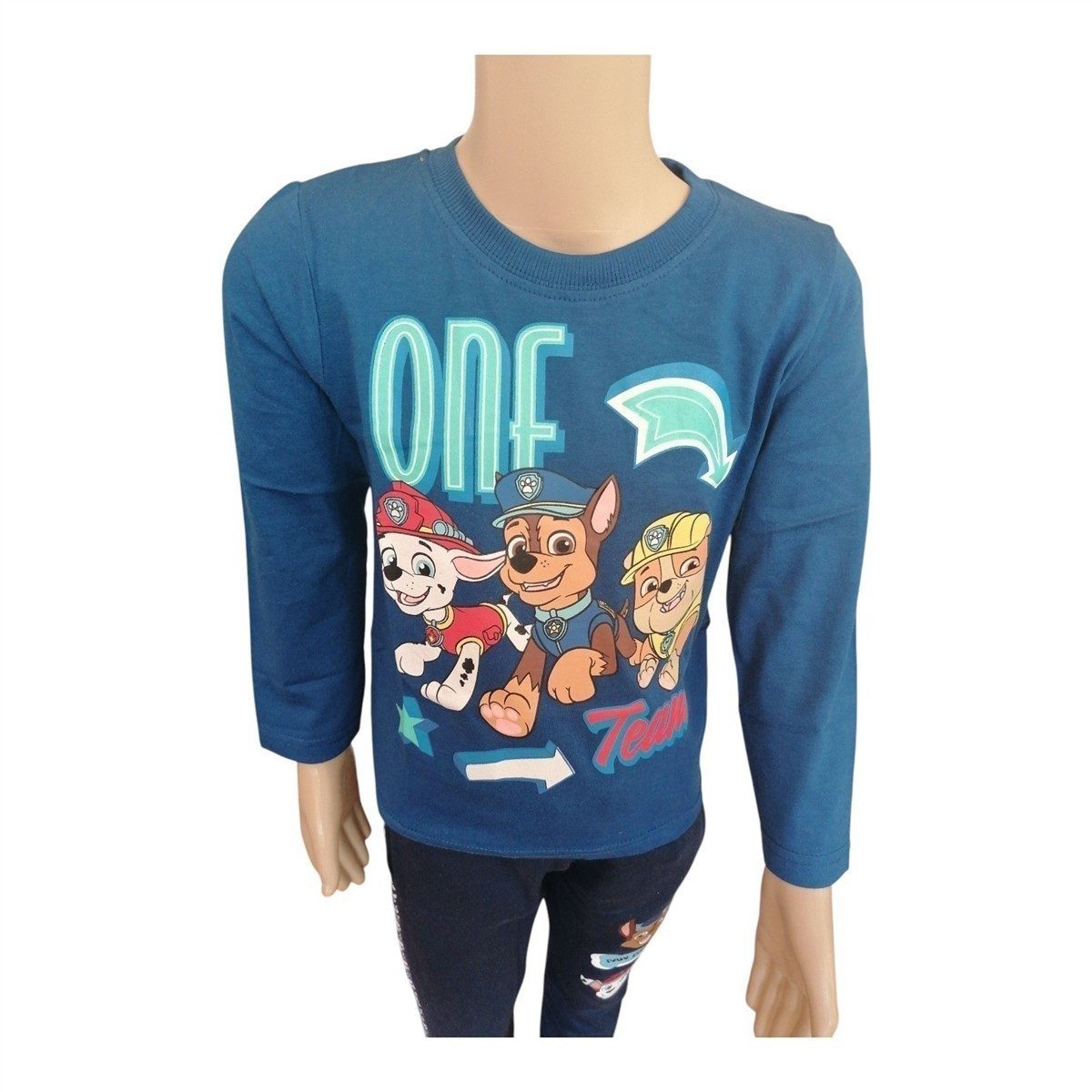 T-Shirt Jungen Langarm-Shirt PAW Patrol „One Team“, 100 % Baumwolle, Grau/Blau