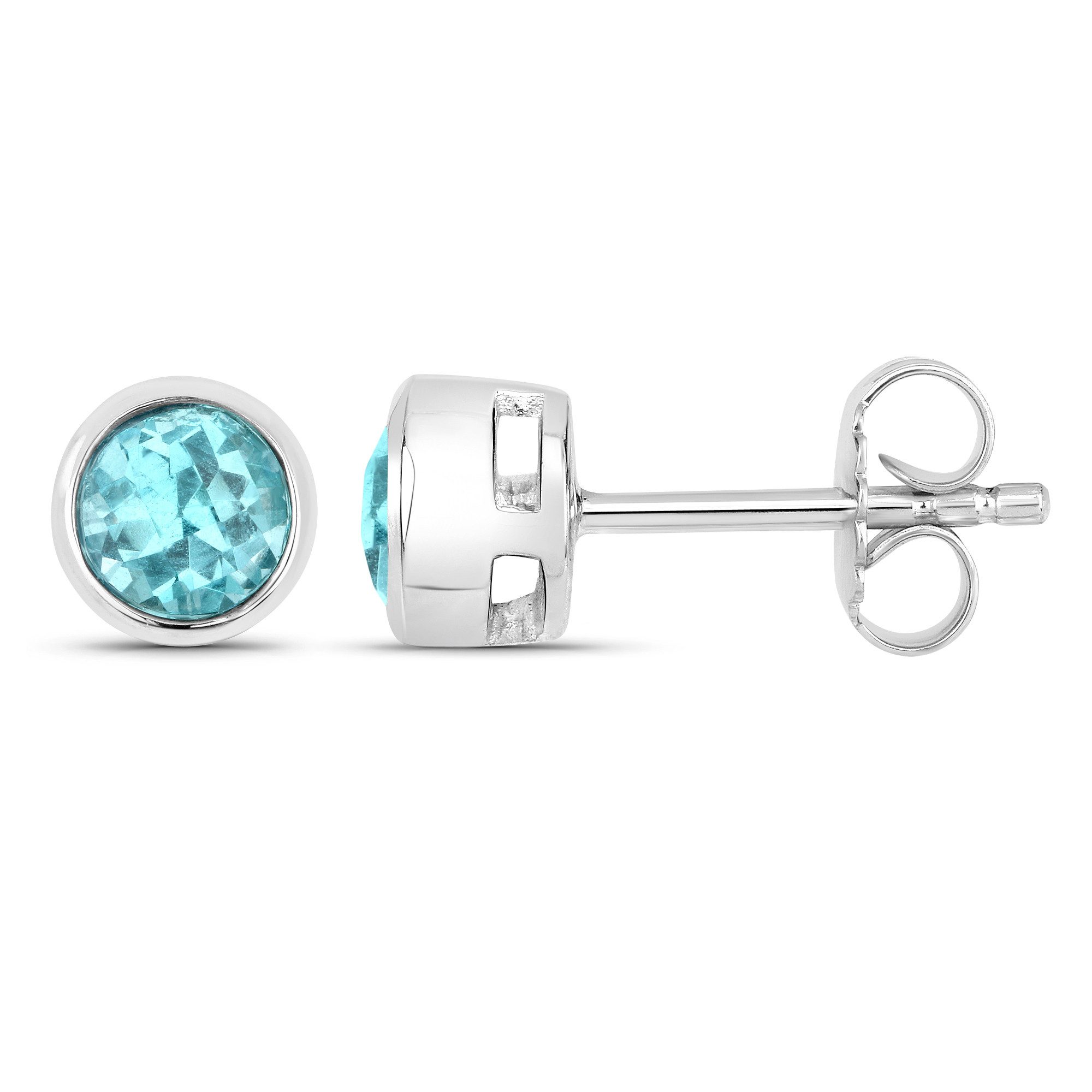 Vira Jewels Paar Ohrstecker 925-Sterling Silber rhodiniert glänzend Apatit blau rund