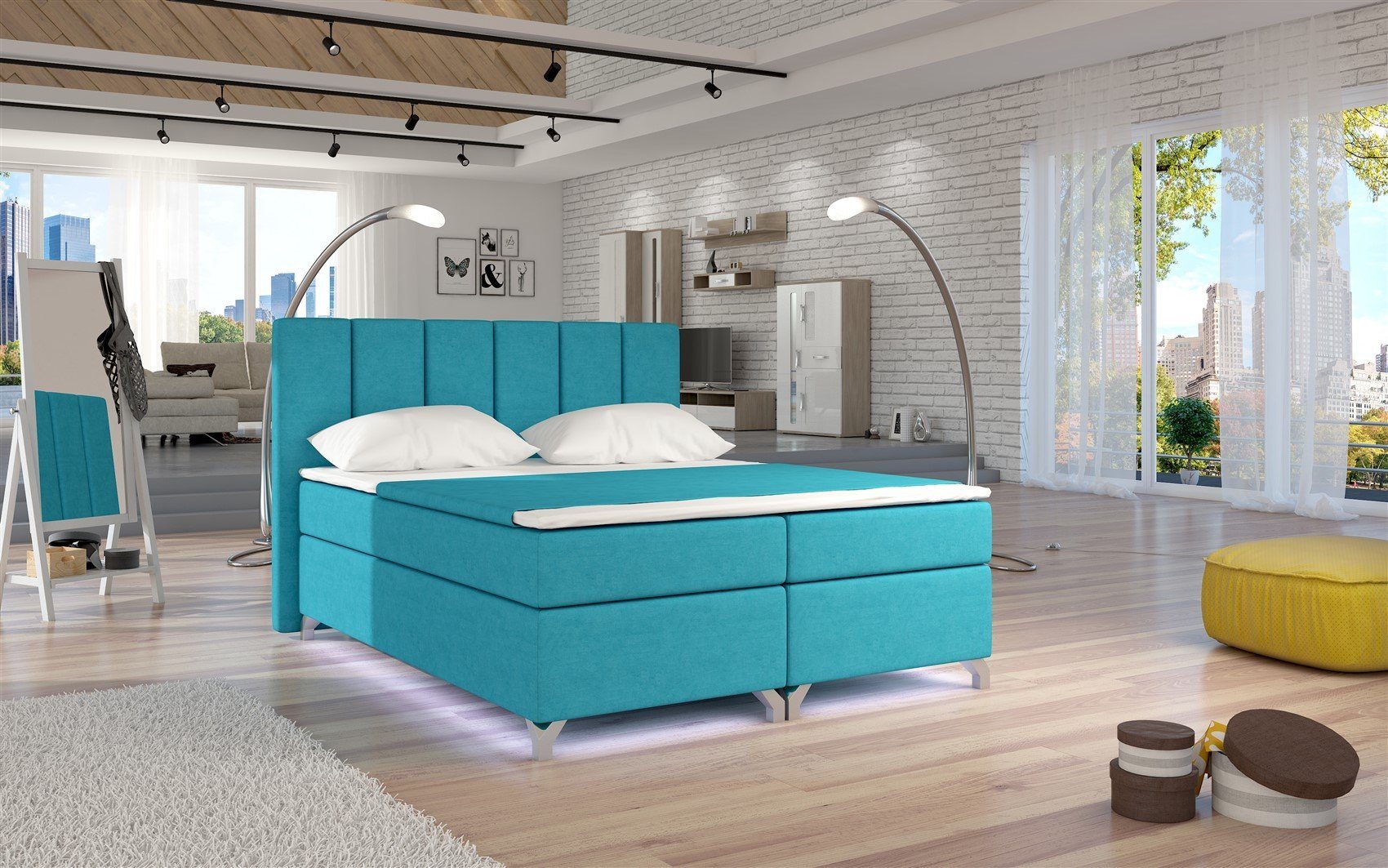 Fun Möbel Boxbett Schlafzimmerbett PARMA mit LED (inkl. Bettkästen, inkl. Kaltschaumtopper)