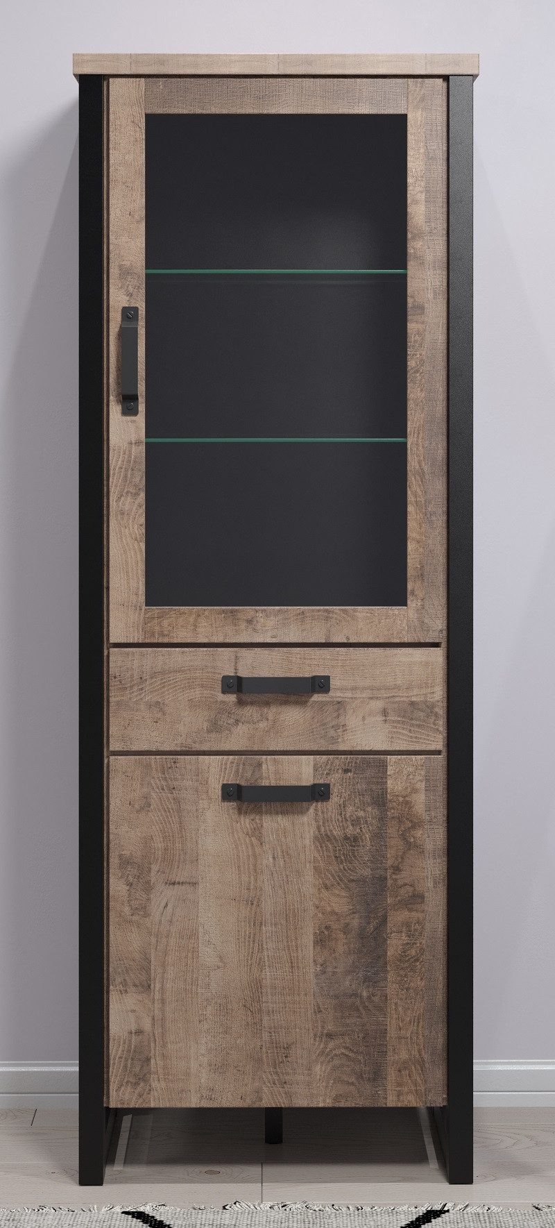 trendteam Vitrine Vitrine Hochschrank Emile klein, Eiche Tabak / Schwarz (no-Set)