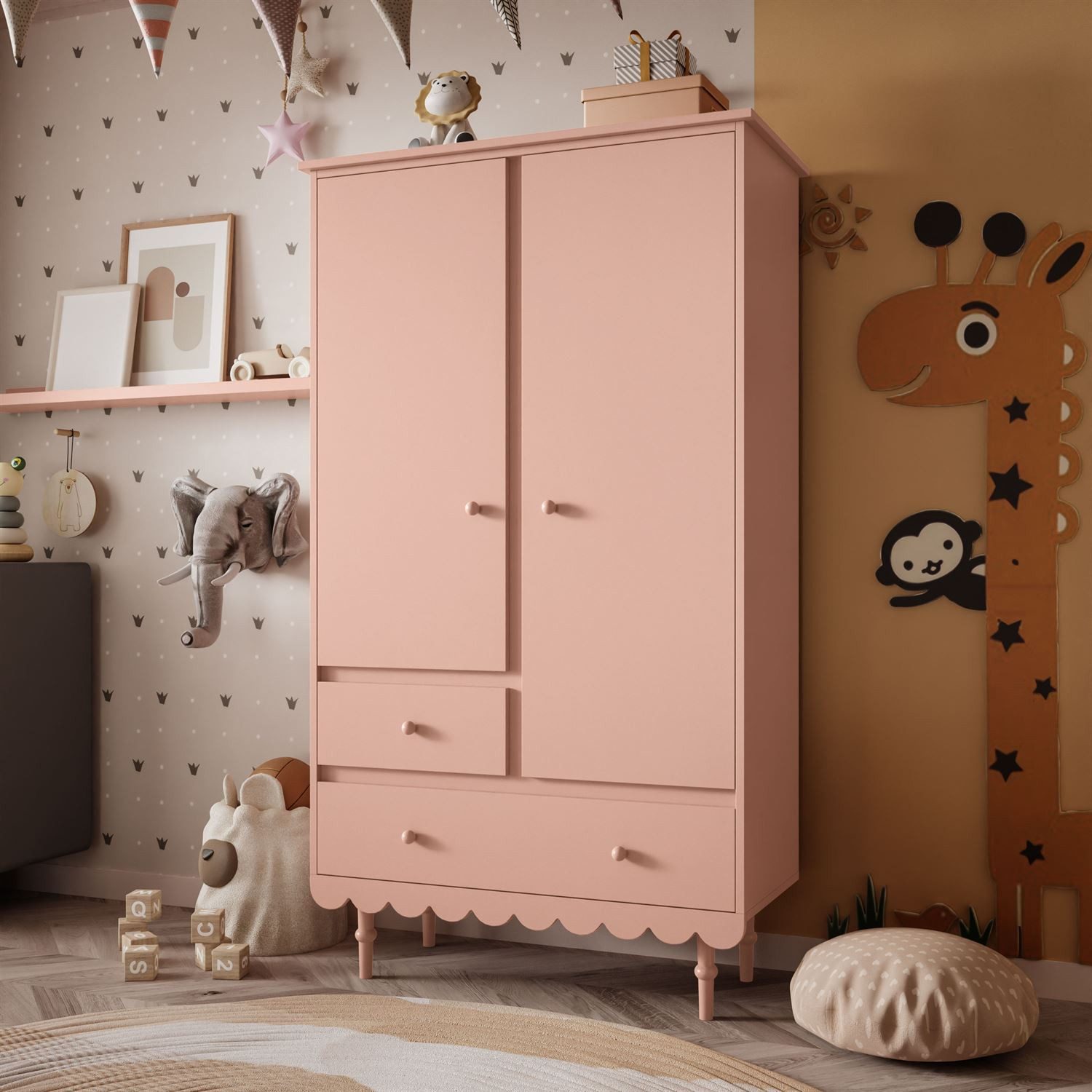 Lookway Kinderkleiderschrank BABUSHKA Zweitüriger Kleiderschrank mit Schubl günstig online kaufen