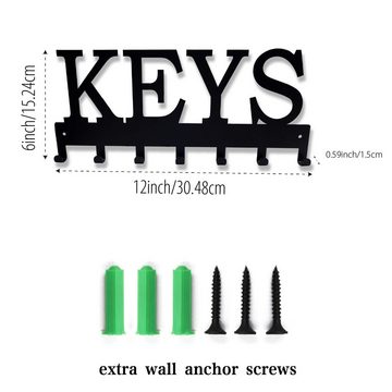 Silberstern Dekohaken 7 Hakenreihen zur Aufbewahrung kleiner Haushaltsgegenstände, schwarz, Wand-Schlüsselhalter mit 7 Haken, Flur, Eingang, Büro-Schlüsselhaken