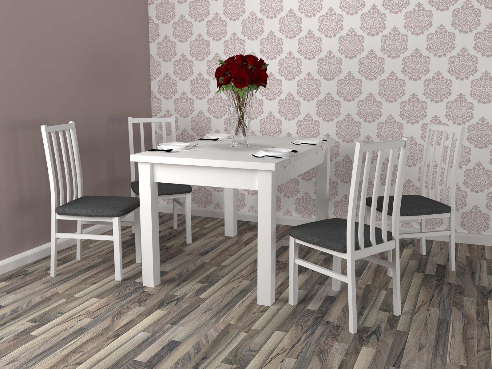JVmoebel Essgruppe, Essgruppe Set Stuhl Gruppe Neu Tisch Design Stühle 5tlg Esszimmer Holz Tische Weiß