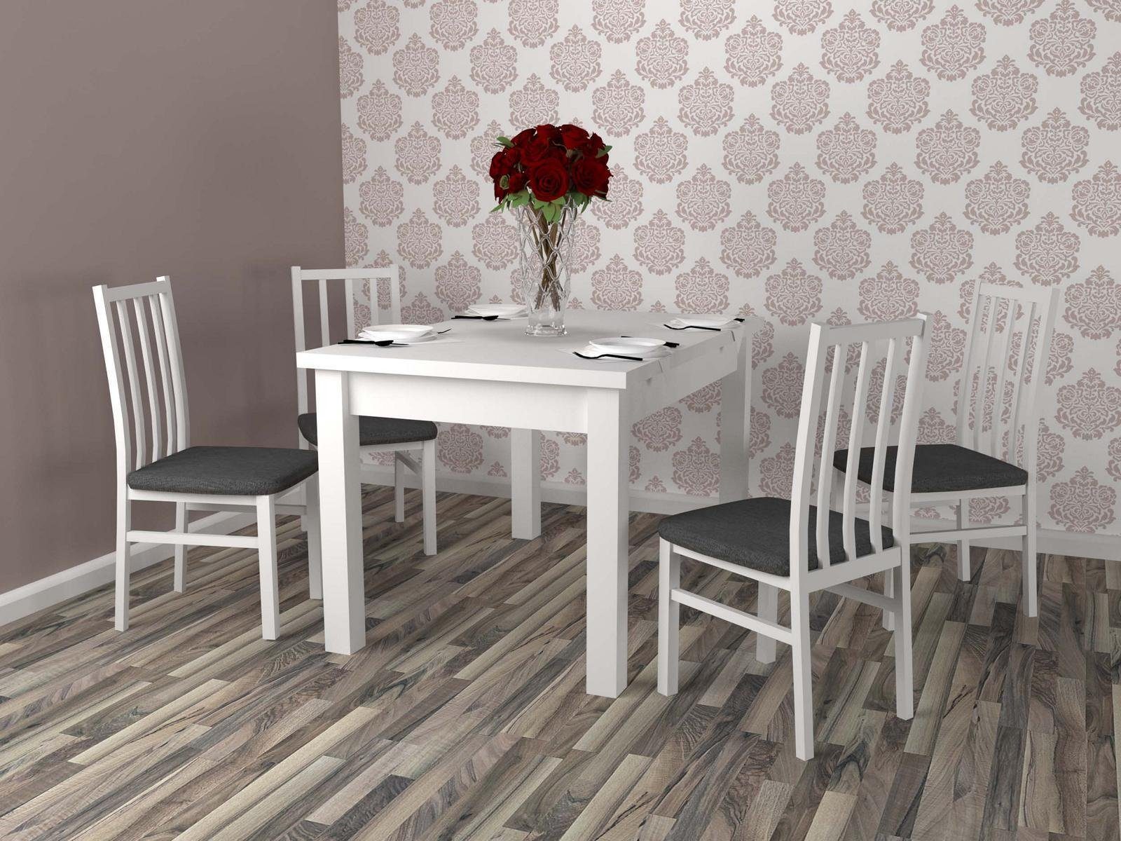 Essgruppe, JVmoebel Stühle Tisch Esszimmer Tische Design Stuhl Neu 5tlg Gruppe Set Essgruppe Holz Weiß