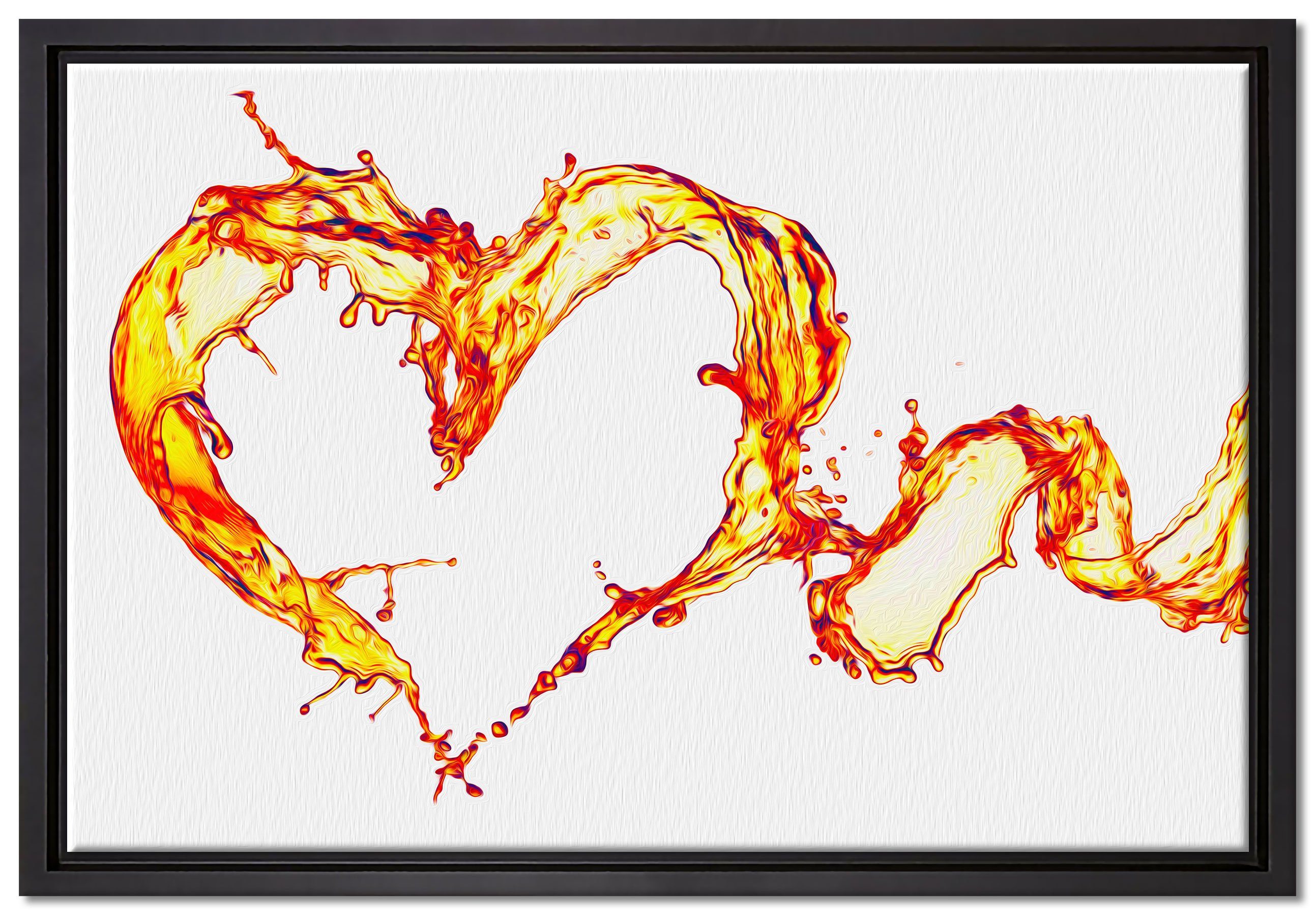 Pixxprint Leinwandbild Oranges Herz aus Wasser, Wanddekoration (1 St), Leinwandbild fertig bespannt, in einem Schattenfugen-Bilderrahmen gefasst, inkl. Zackenaufhänger