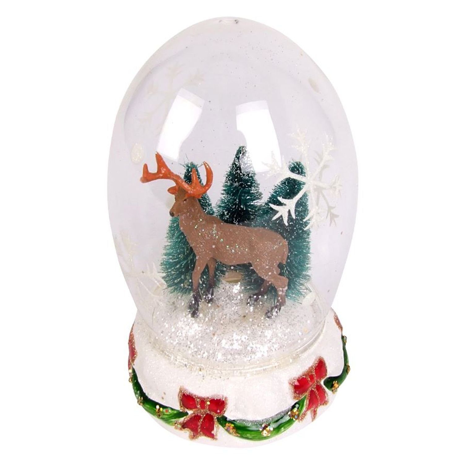 BURI Dekofigur Weihnachts-Glasdeko Schneekugel Weihnachtsdeko Winterdeko Hirsch Tanne
