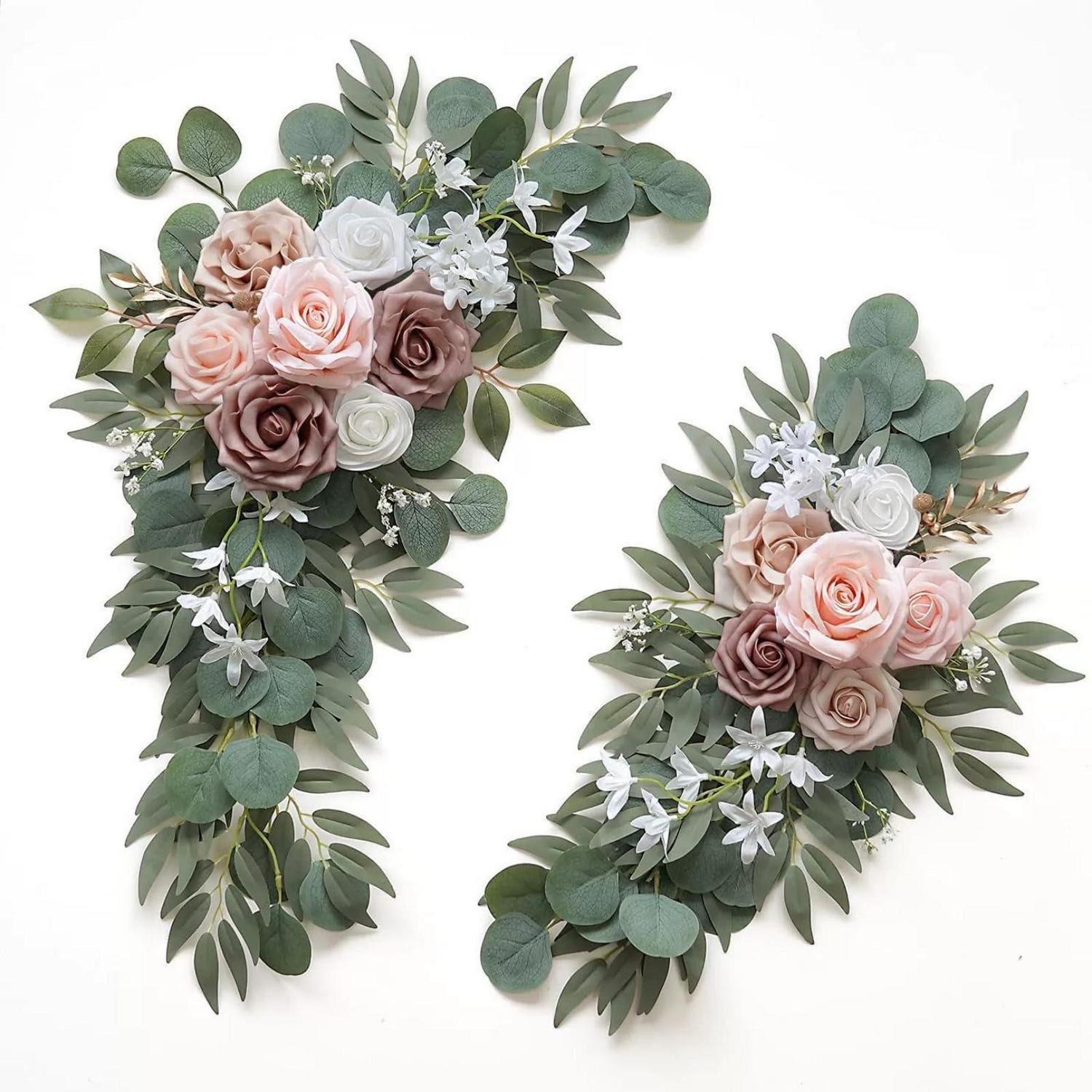 Kunstgirlande 2er Set Hochzeitsbogen Blumen Girlande Seide Pfingstrose Braun, LuxusKollektion, Höhe 8 cm