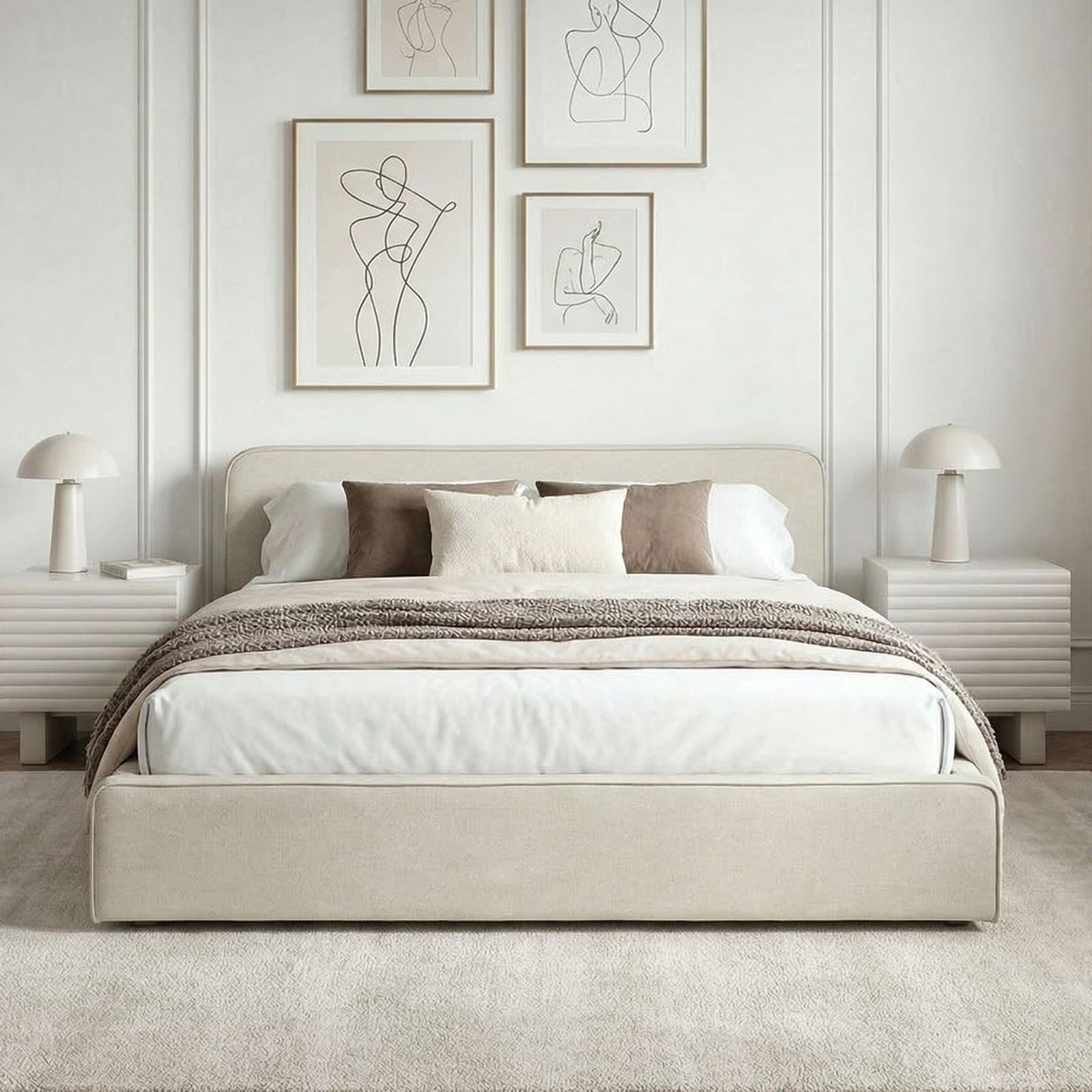 IDIMEX Polsterbett MARINI, Bett 140x200 cm mit Lattenrost Doppelbett mit Kopfteil Stoff creme