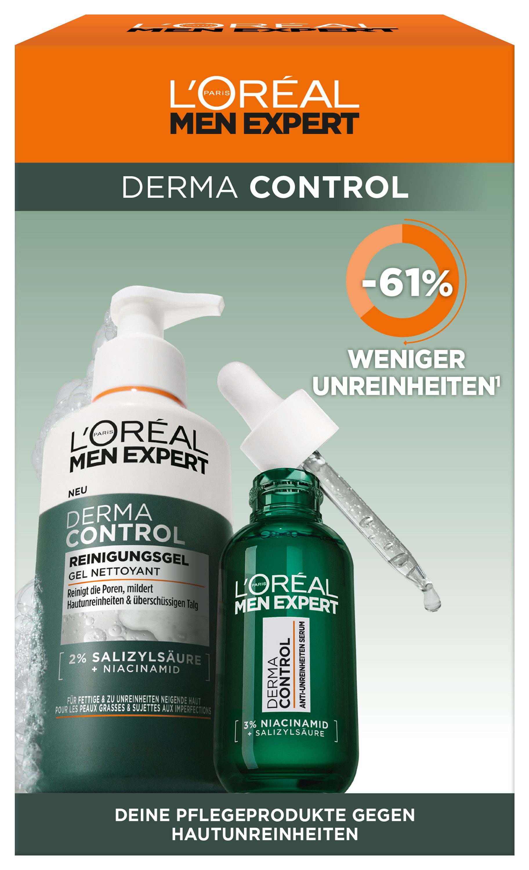 L'ORÉAL PARIS MEN EXPERT Hautreinigungs-Set DERMA CONTROL GESCHENKSET REINIGUNGSGEL & SERUM, bekämpft Unreinheiten effektiv und beugt neue vor.