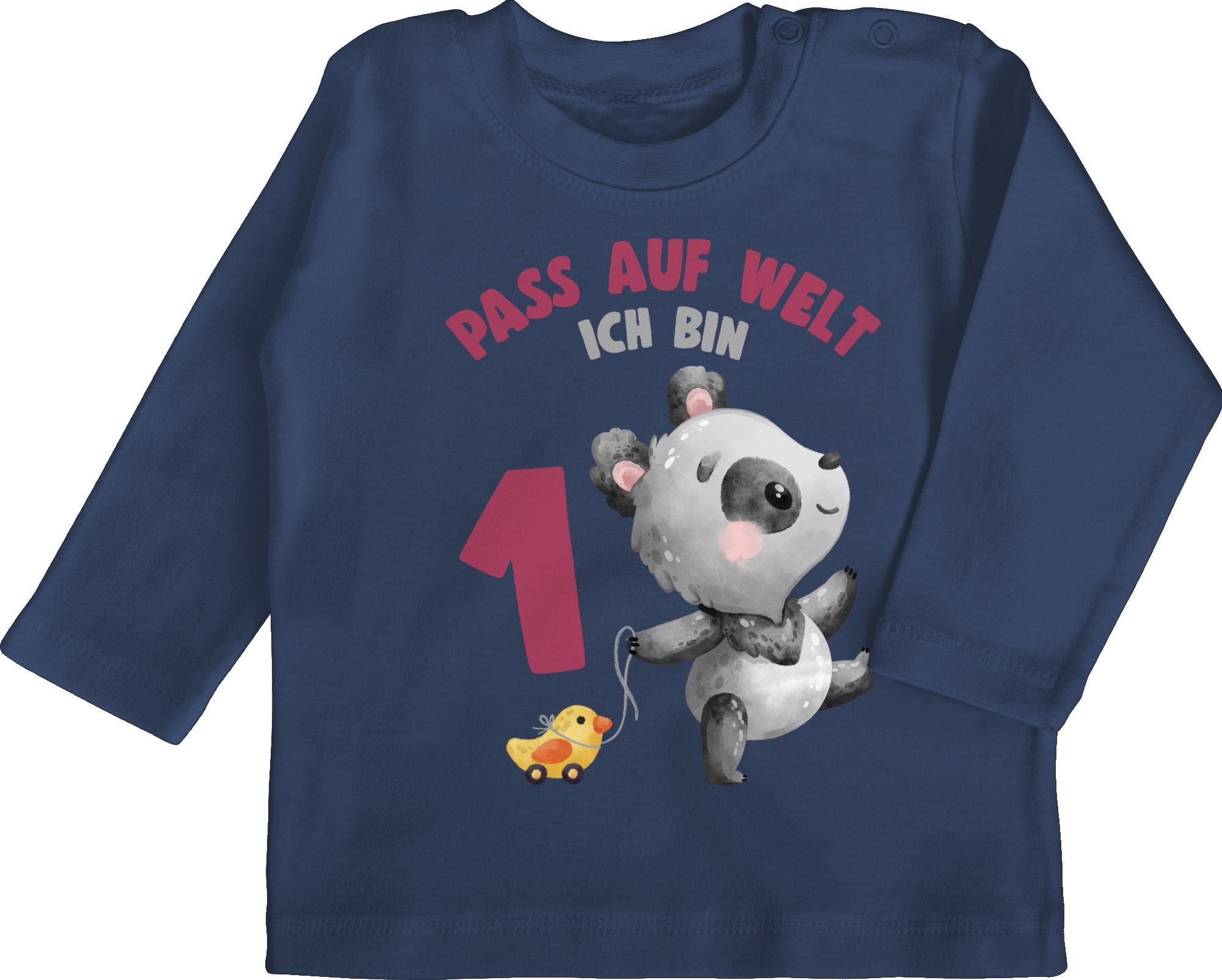 Shirtracer T-Shirt Pass auf Welt ich bin eins mit Panda 1. Geburtstag 2 Navy Blau
