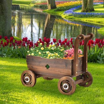 COSTWAY Blumenständer, Blumenwagen mit Rädern & Abflussloch, 68x38,5x53,5cm