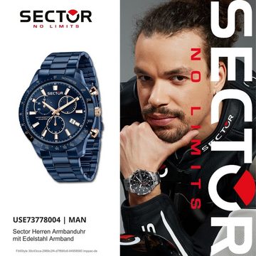 Sector Chronograph Sector Herren Armbanduhr Chrono, Herren Armbanduhr rund, (ca. 43mm), Edelstahlarmband blau, Fashion