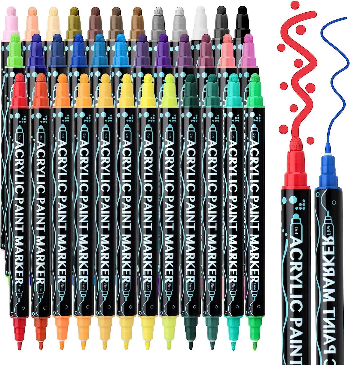 Fivejoy Lackmarker Acrylstiftefür Steine Wasserfest 36Acrylfarben Stifte Bemalen Dual Tip, (36-tlg)