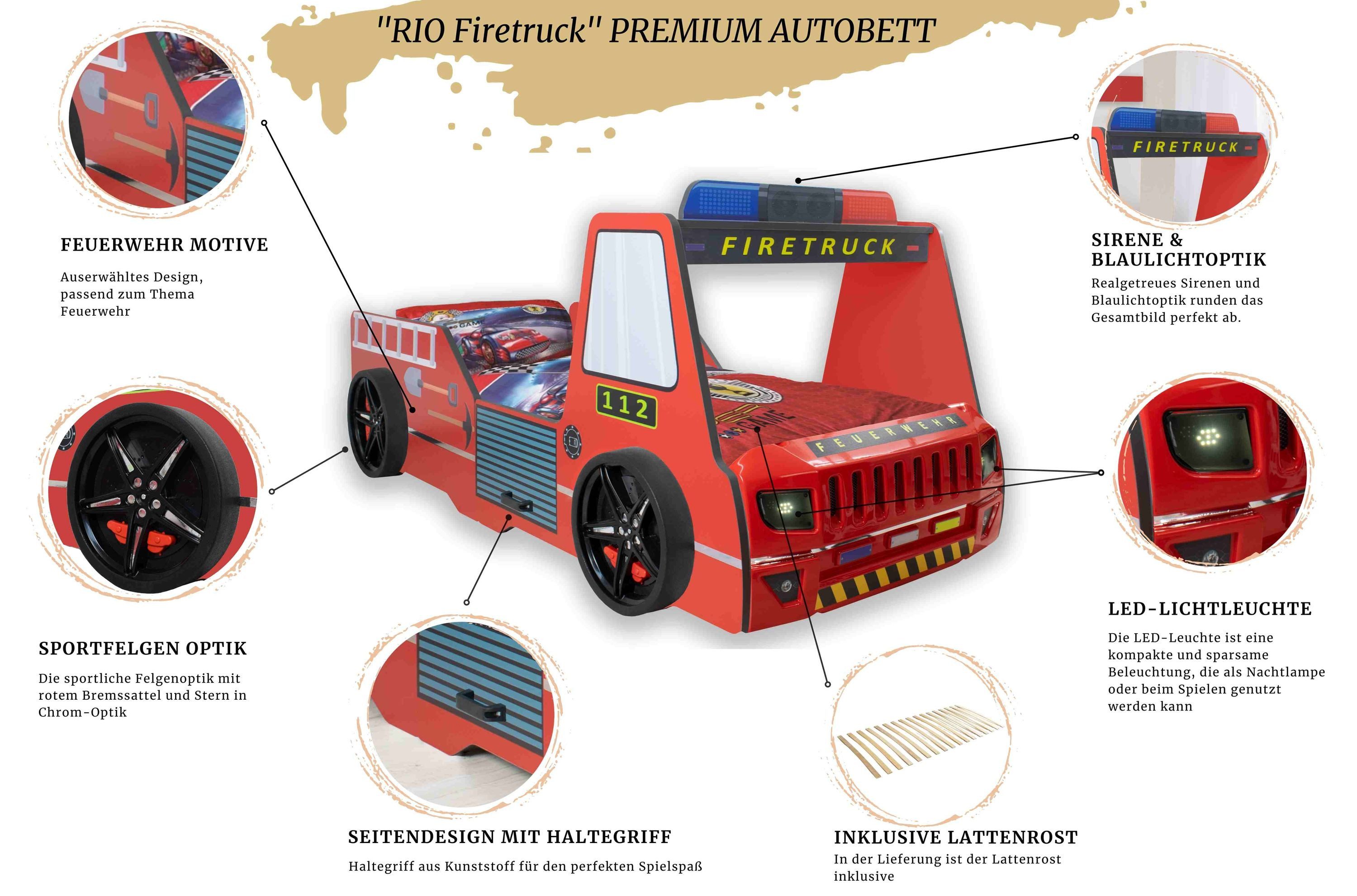 Aileenstore Autobett Rio (inkl. LED Licht und Lattenrost), Feuerwehrbett, 9 günstig online kaufen