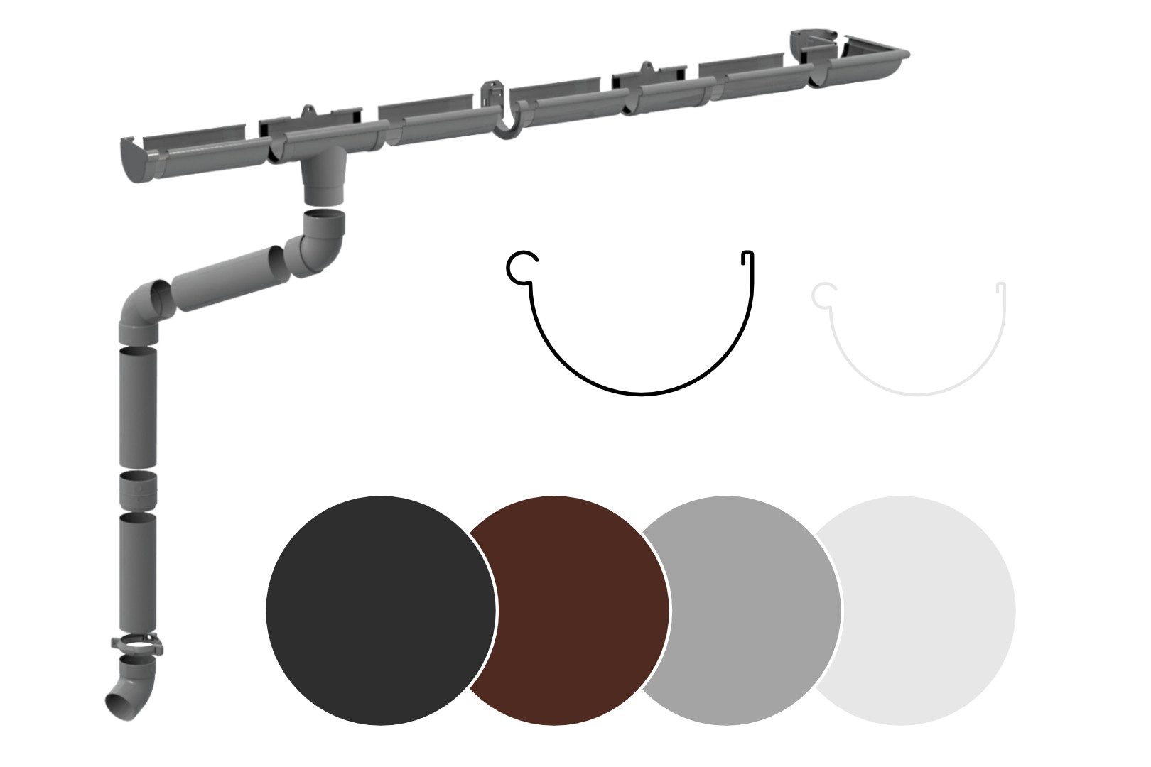 RainWay Dachrinne, Regenrinnen Komplettset (1 Dachseite) - PVC-U Kunststoff in 4 Farben, für Dachflächen > 100m² empfohlen (Komplettes Set - 2 Meter) Regenrinnen PVC Plastik