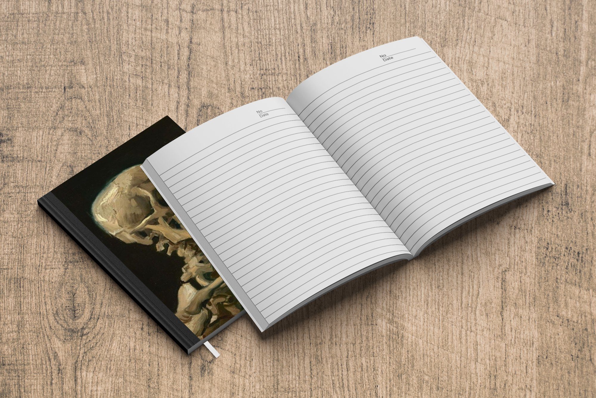 MuchoWow Notizbuch Skelettkopf mit brennender Seiten, Journal, 98 - van Gogh, Vincent Notizheft, A5, Zigarette Haushaltsbuch Tagebuch, Merkzettel